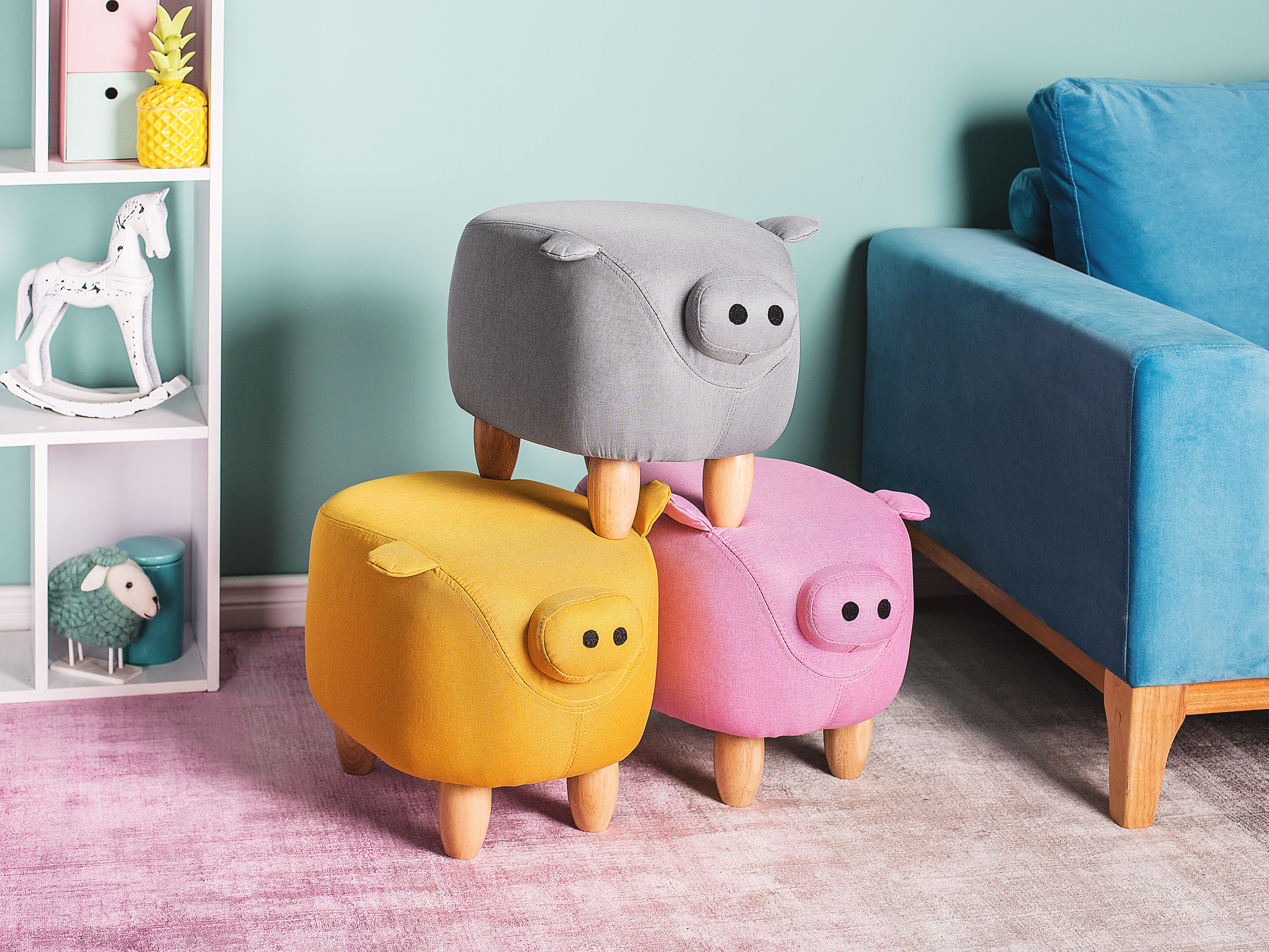 Animal Stool PIGGY Fabric Light Grey Pig