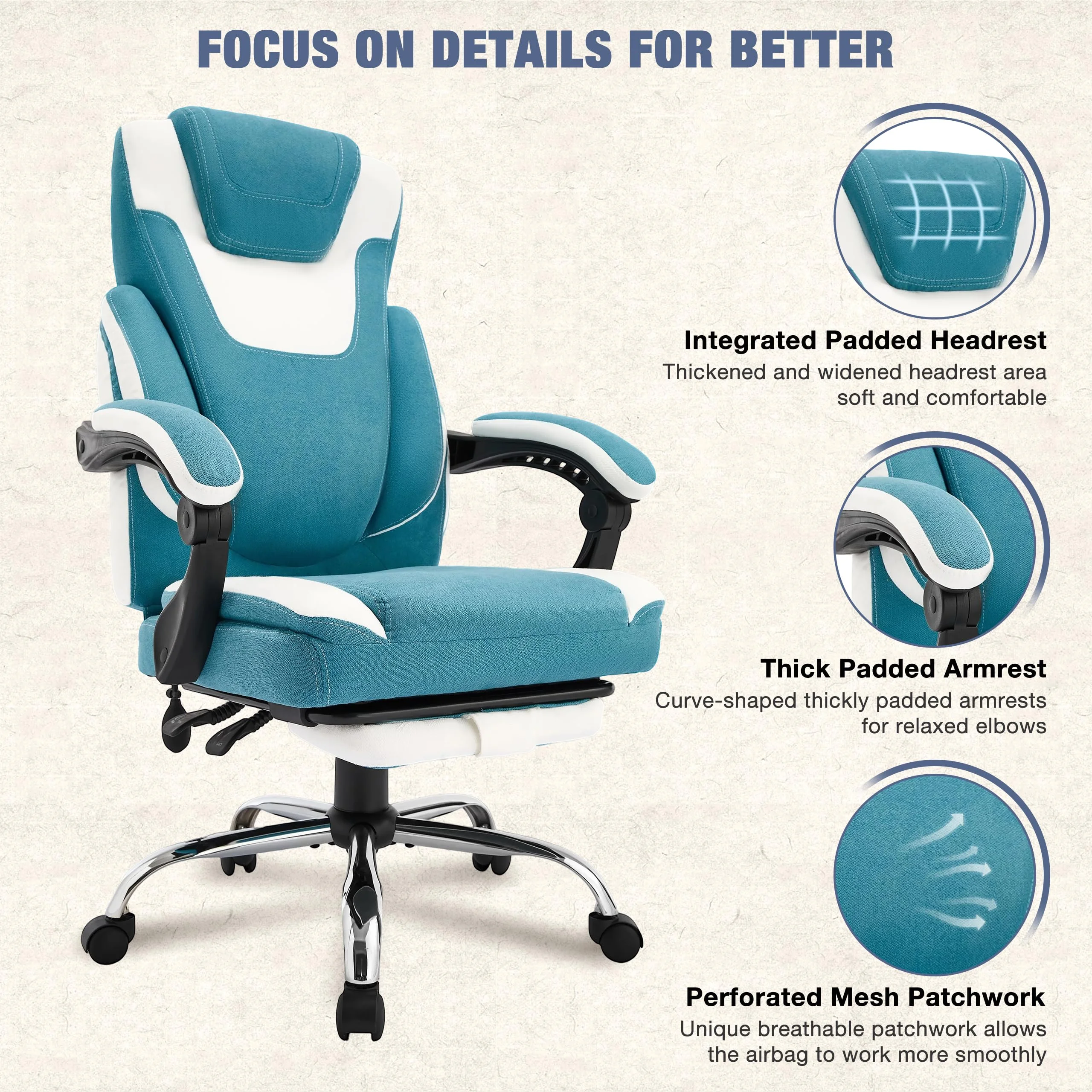 JONPONY Big and Tall Office Chair 400lbs, Executive Reclining Office Chairs with Footrest, High Back Home Office Chair Thick Padded Armrests, Ergonomic Adjustable Lumbar Support, PinkWhite - Image 23