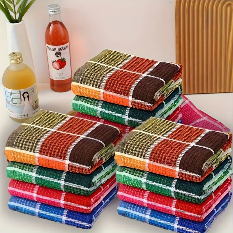 Grid Kitchen Cleaning Towel - Ultra-Soft Absorbent  Colorful Waffle Mesh Dish Towel 26.8 X 16.5 Inches - Hand Wash