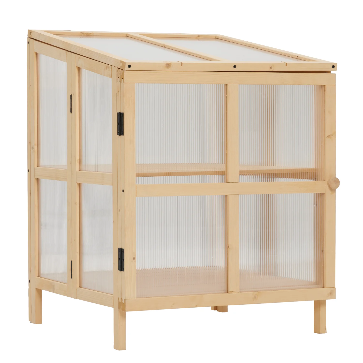 Youmumeub Wooden Cold Frame Greenhouse, 2-Tier Raised Garden Planter with Polycarbonate Panels for Season Extension, Foldable, Natural Wood - Image 6