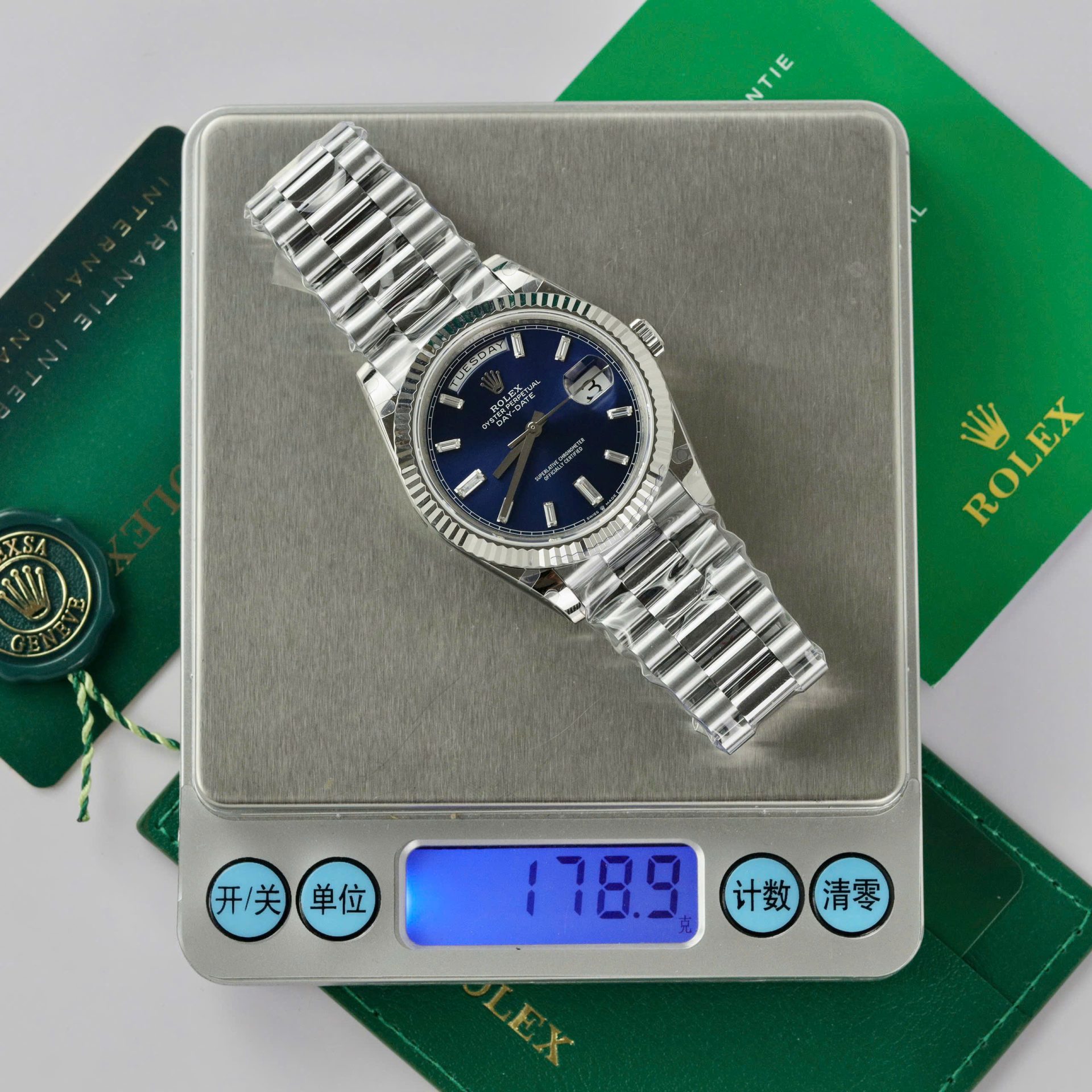 Rolex Replica Watch Day-Date 228236 Dial Blue Weight 178gram GM Factory 40mm - Elite Watch Atelier