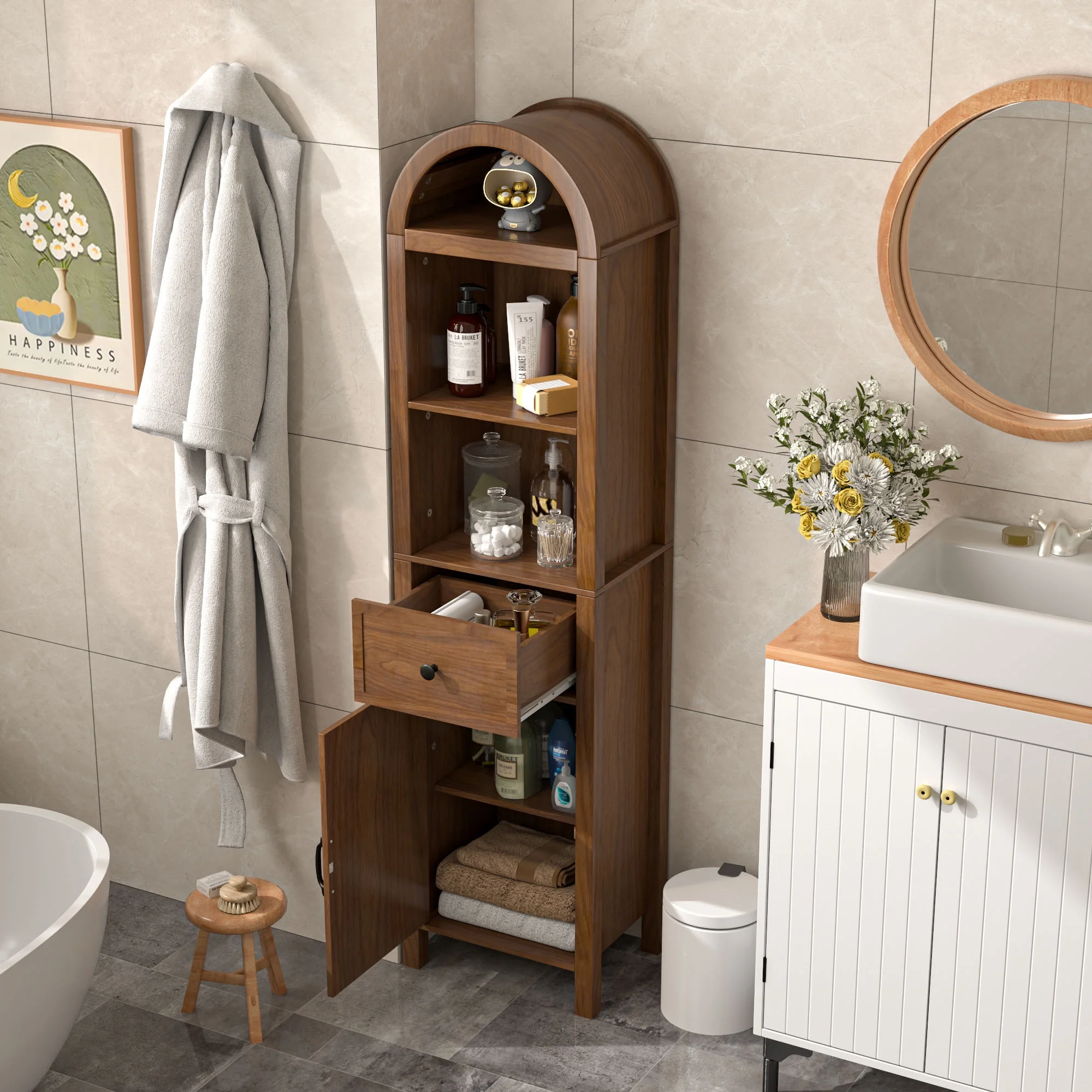 Fiogmub Tall Bathroom Storage Cabinets with Doors and Shelves, Narrow Tall Linen Cabinet with Drawer - Image 2