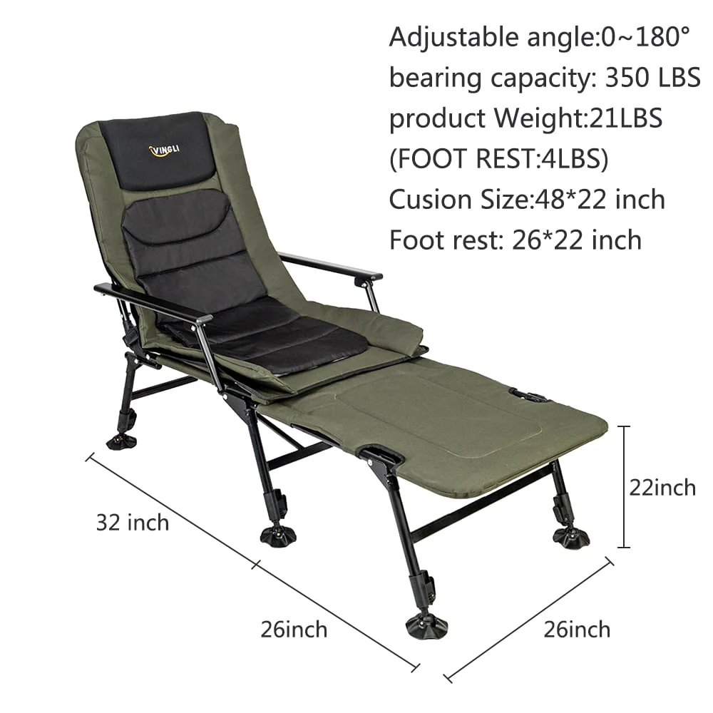 VINGLI Oversized Fishing Chair with Footrest Support 440 lbs 160° Adjustable Backrest, Black & Army Green - Image 6