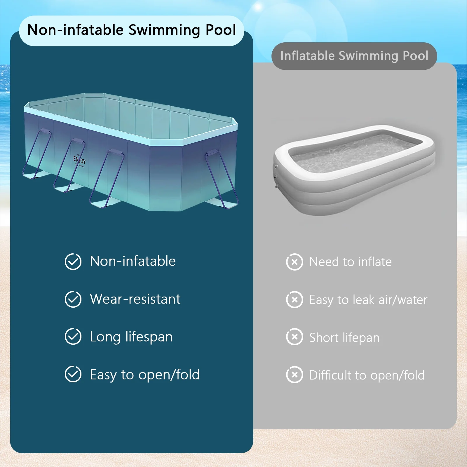 Foldable Swimming Pool, Large Non-Inflatable Outdoor Pools for Kids Adults Above Ground Pools, 116in - Image 7