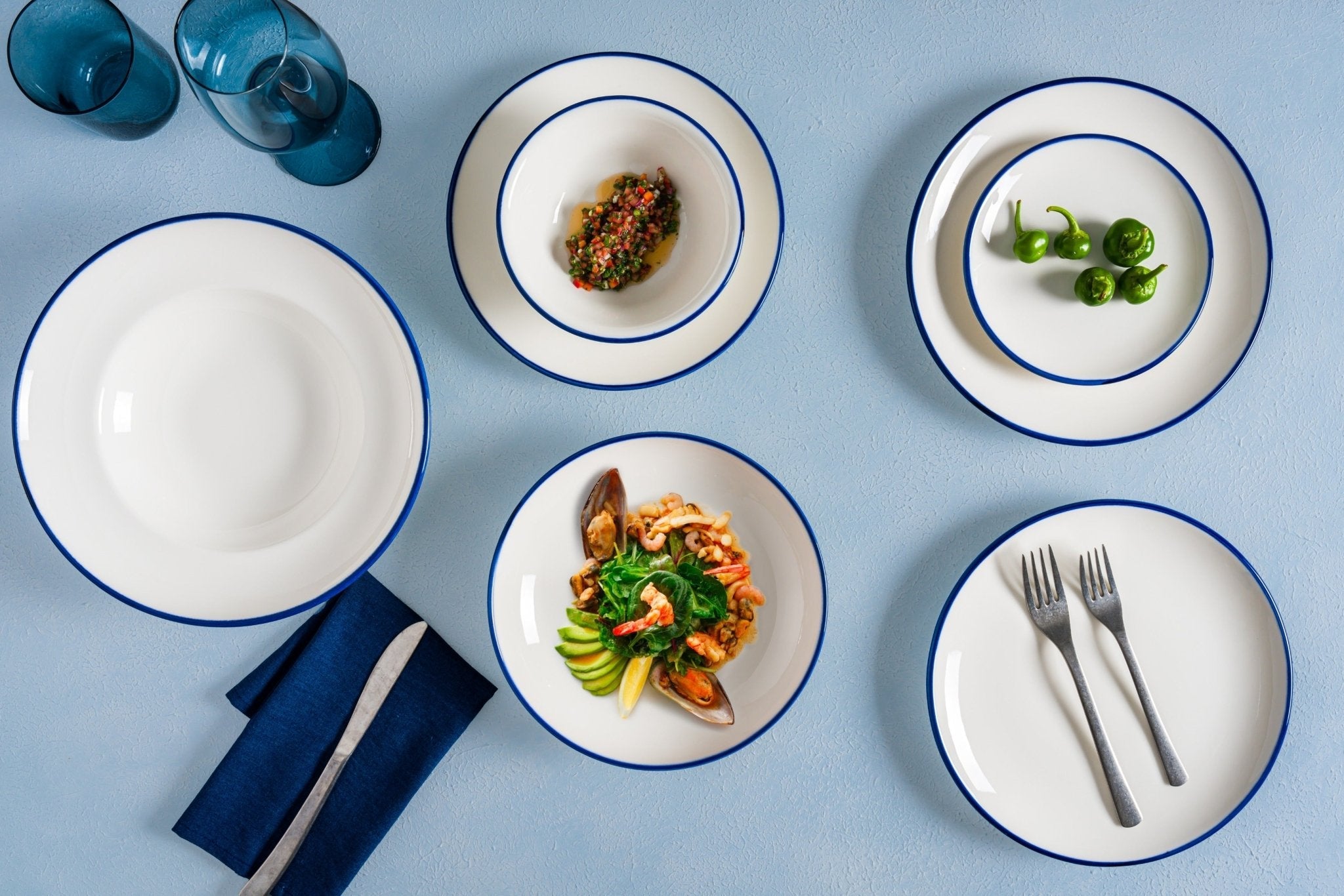 Bonna Serveerschaal - Linea Blue - Porselein - 34 cm - set van 2