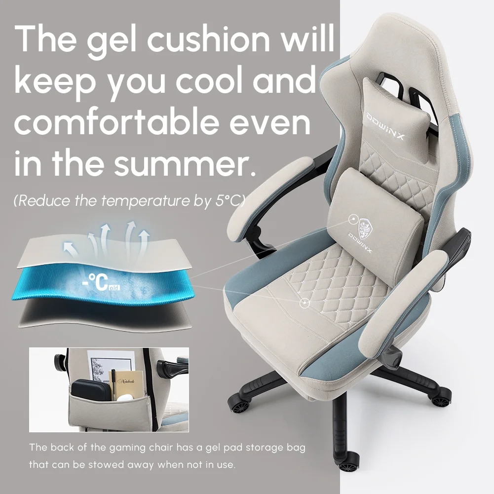 Dowinx Gaming Chair with Pocket Spring Cushion, Breathable Fabric Computer Chair with Gel Pad, Comfortable Office Chair with Storage Bag, Massage Game Chair with Footrest, Green - Image 19