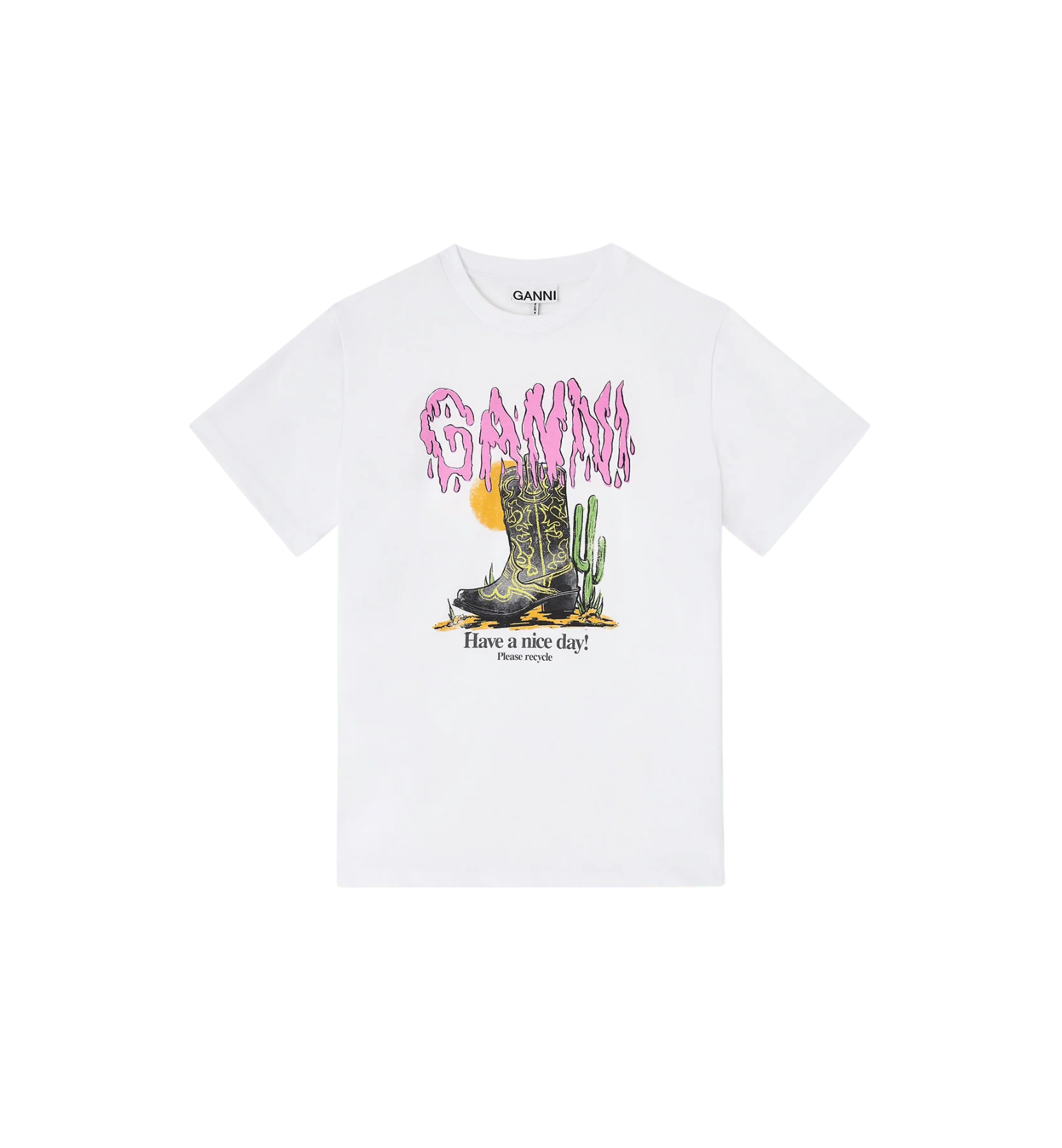 GANNI Basic Cotton Jersey Boots Print T-shirt