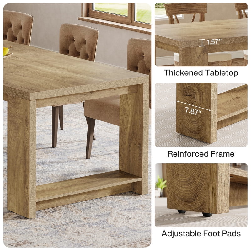 Tribesigns Farmhouse Dining Table for 6-8, 86 Inch Long Narrow Kitchen Table with Wood Pedestal Base for Home Living Room, Kitchen, Oak