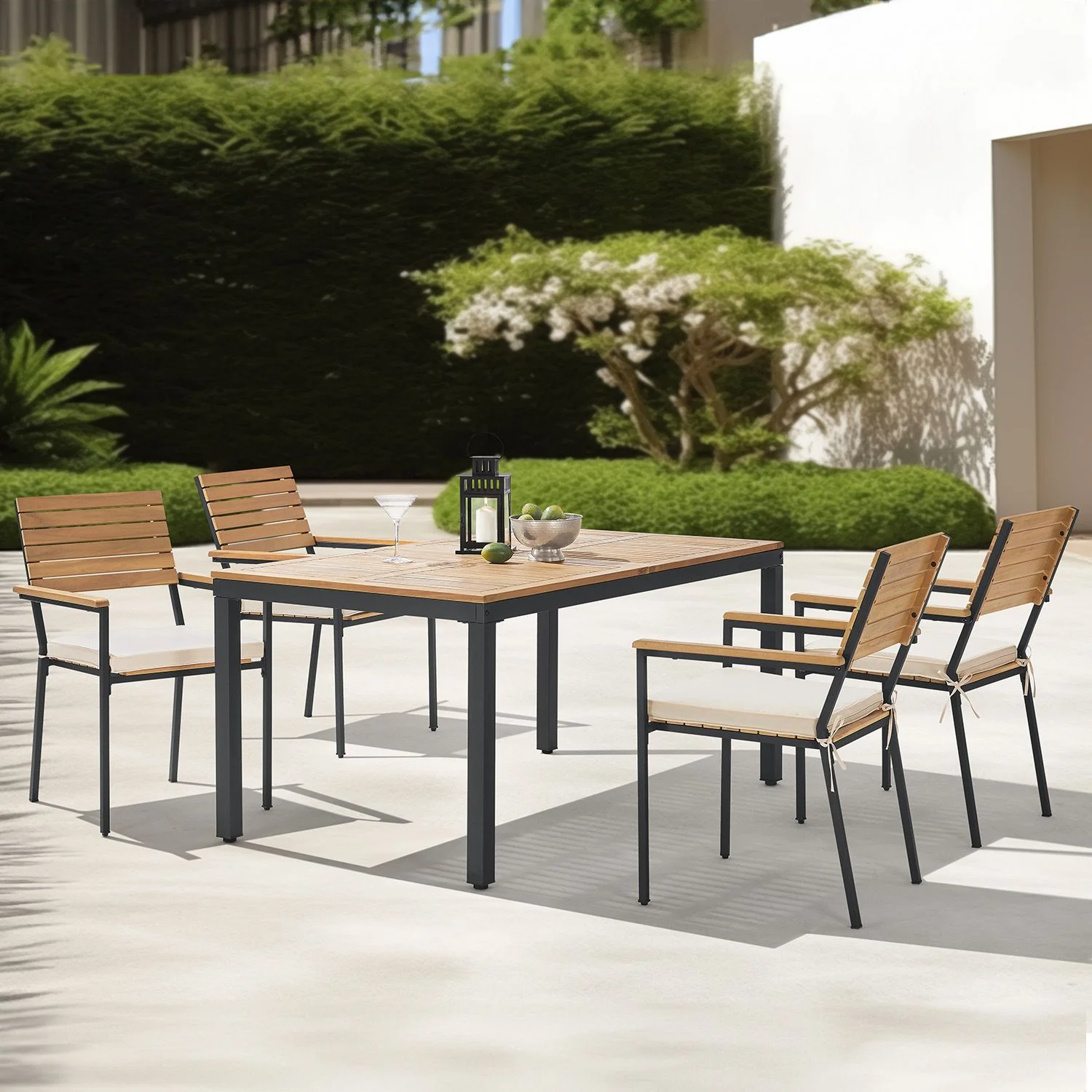 2026 Conjunto de jardín de madera de acacia Rhodos – Elegancia natural y confort para 4 personas