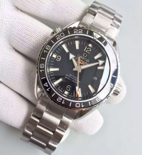 Replica Omega Planet Ocean SS GMT Black Dial Silver Markers SS Bracelet A8605 - Elite Watch Atelier
