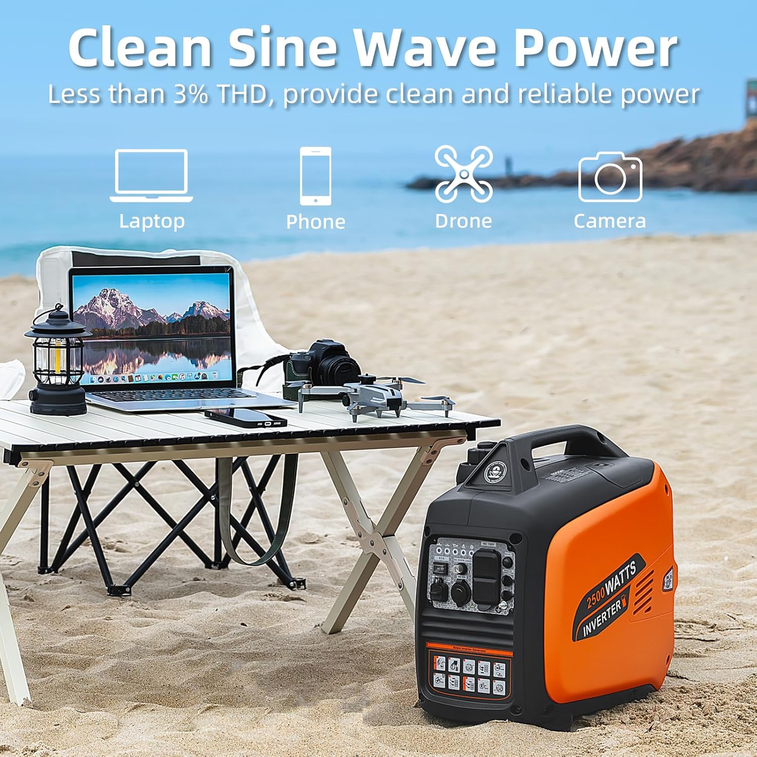 Portable Inverter Generator 2500W Gas Powered - Orange - Image 3 Portable Inverter Generator 2500W Gas Powered - Orange - Image 3