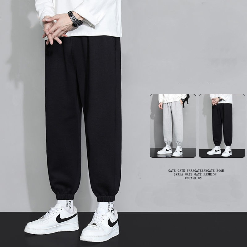 Foreign trade pants solid color men's sweatpants 2023 spring, summer, autumn casual sports pants for men with drawstring cuffs, loose fit
