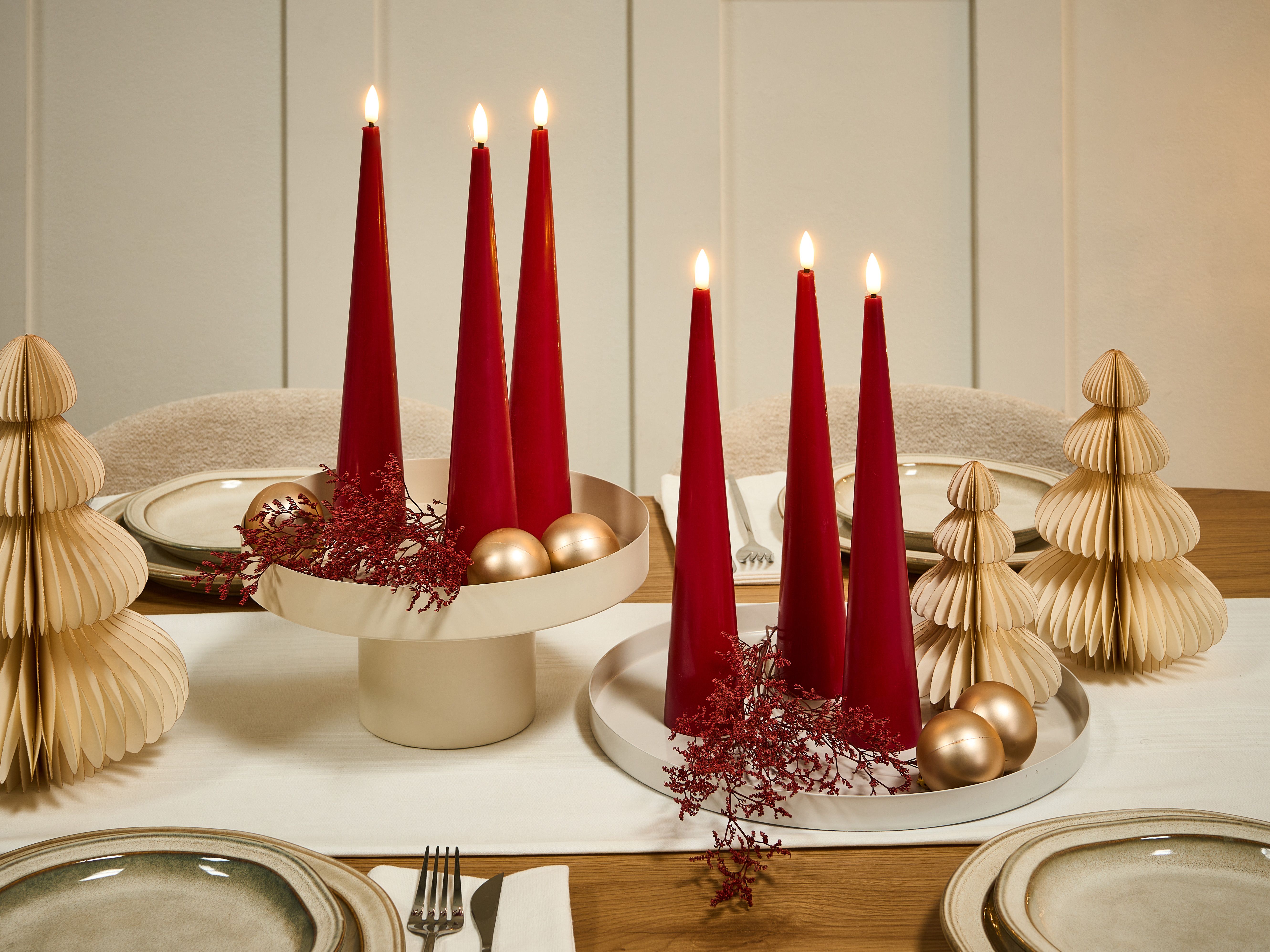Set of 6 LED Candles AURUM 28 cm Red