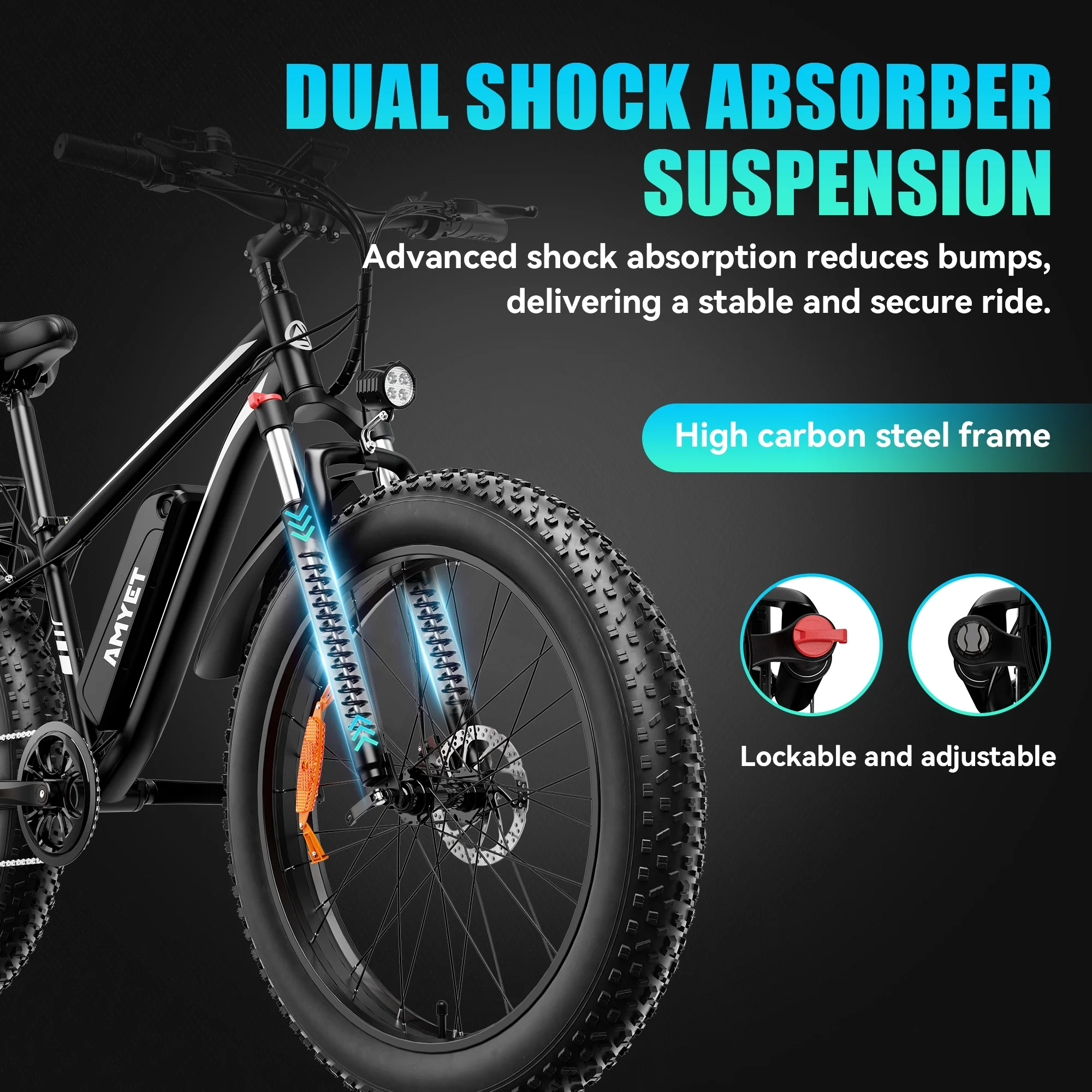 AMYET EB26 Electric Bike for Adults, 26*4.0 Fat Tire E-Mountain Bicycle,Peak 1500W Motor 48V 15Ah 7-Speed Ebike UL2849 - Image 12