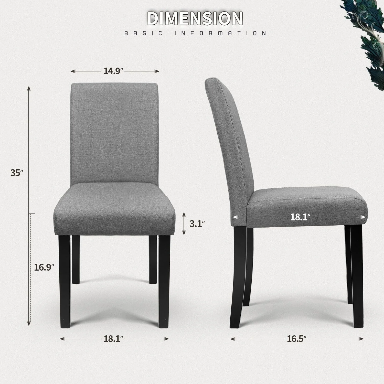 Furmax, Set of 4 Upholstered Dining Chairs with Wooden Legs, Fabric, Gray - Image 8