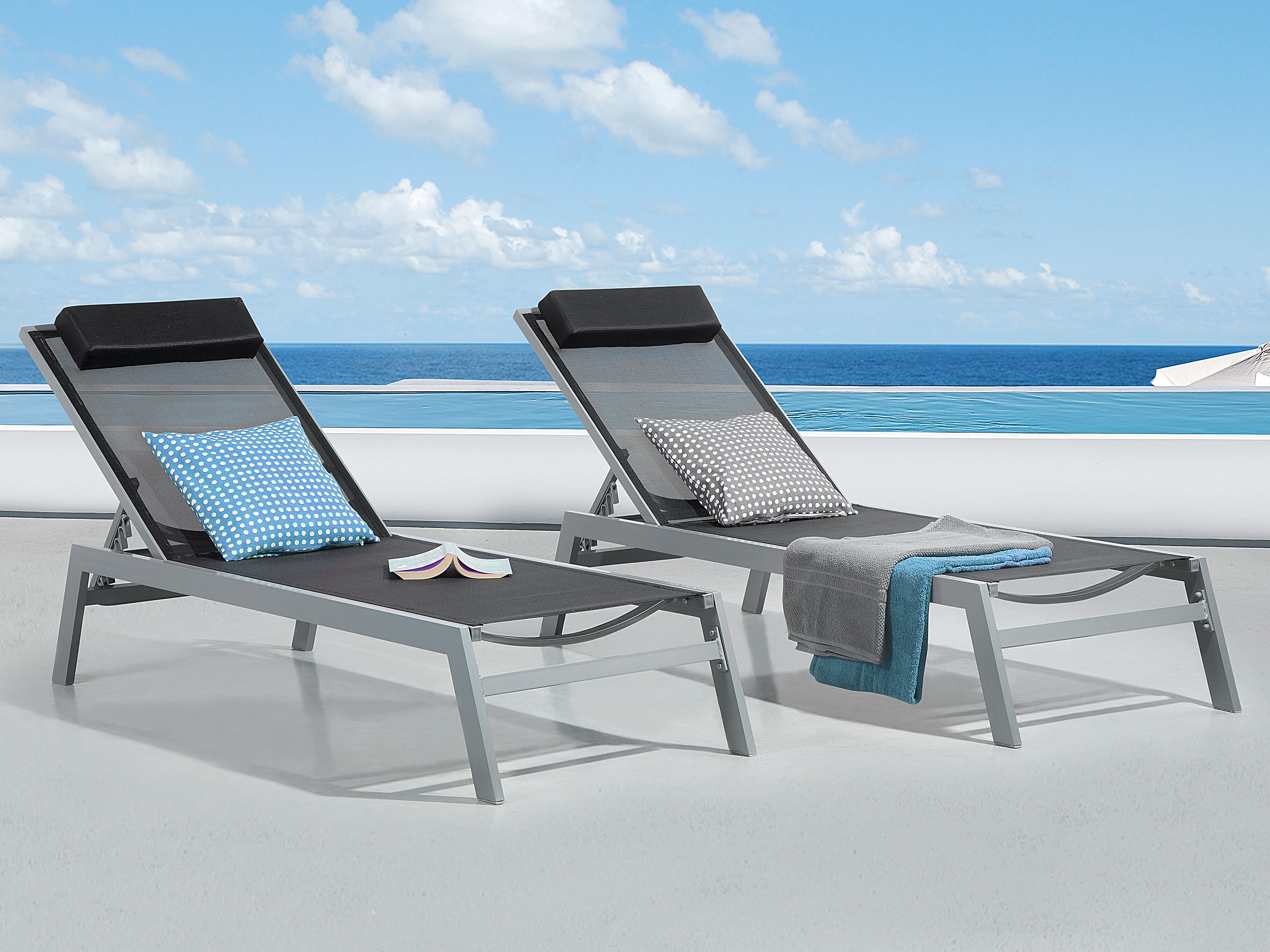 Sun Lounger CATANIA Reclining Metal Black