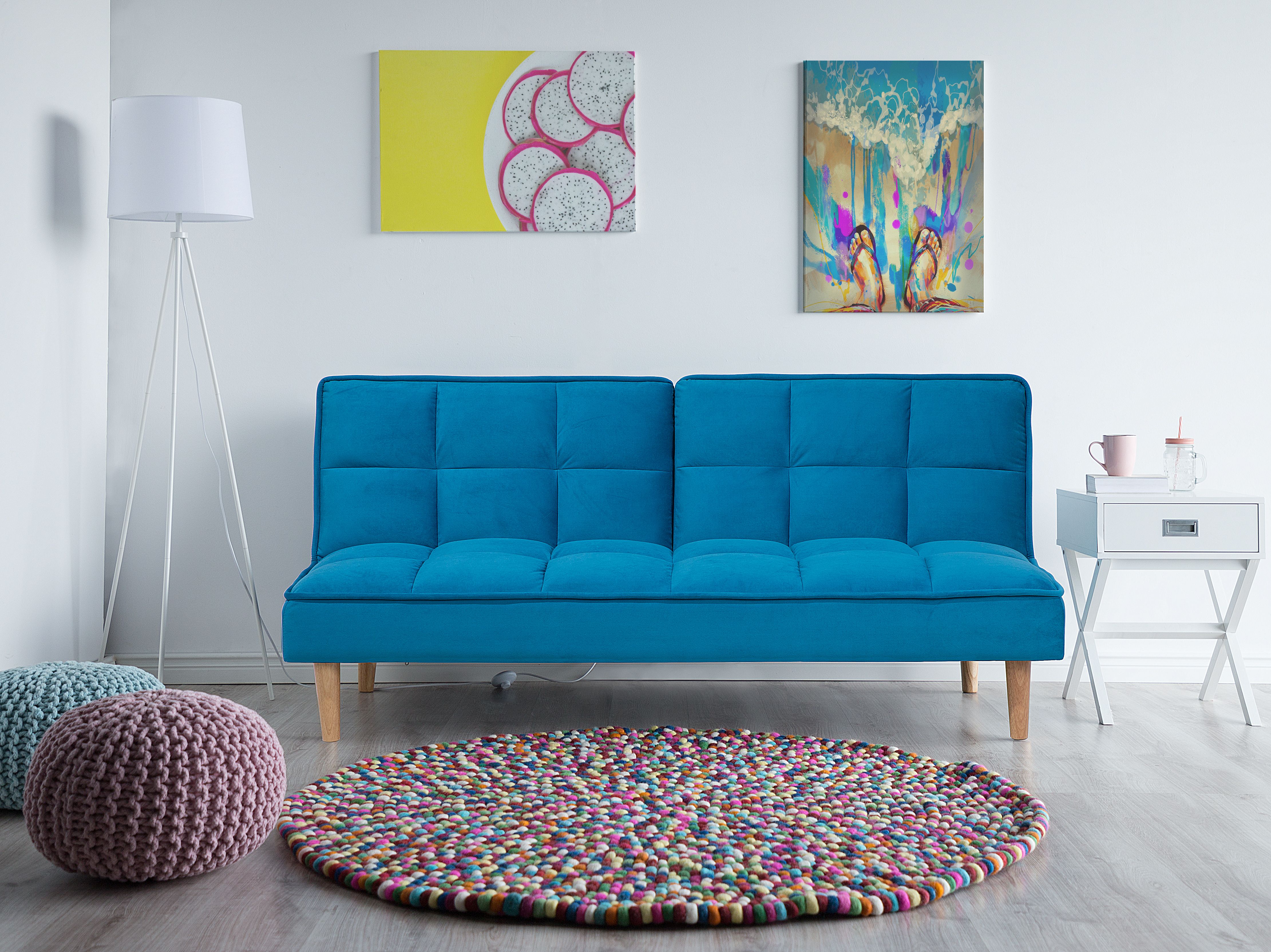 Sofa Bed 3 Seater SILJAN Fabric Sea Blue