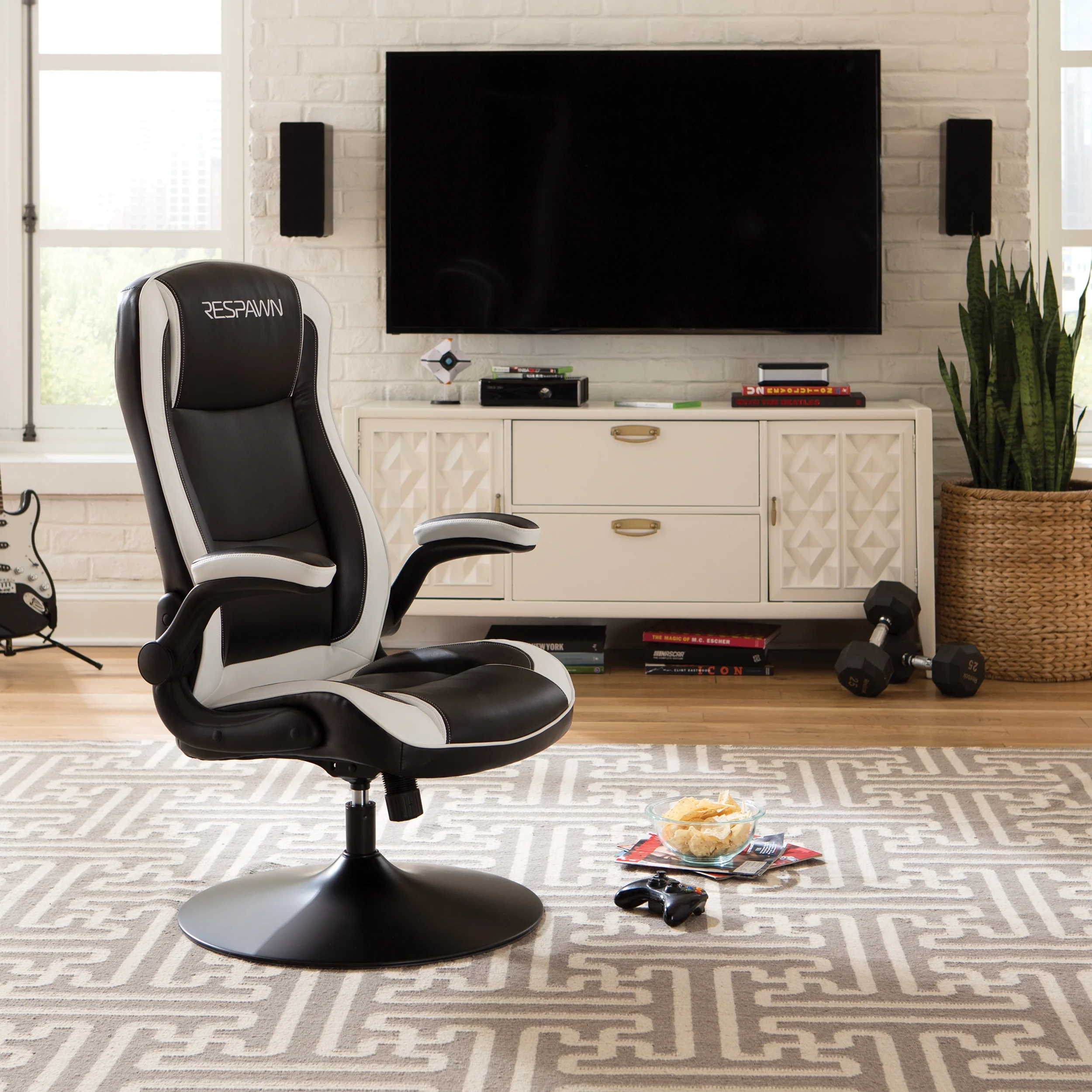 RESPAWN 800 Swivel Rocker Gaming Chair - Ergonomic Floor Gaming Seat with Lumbar Support, Flip Up Armrest, High Back, Pedestal Base, Comfortable No Wheels Console Video Game Rocker Chair - Red - Image 34