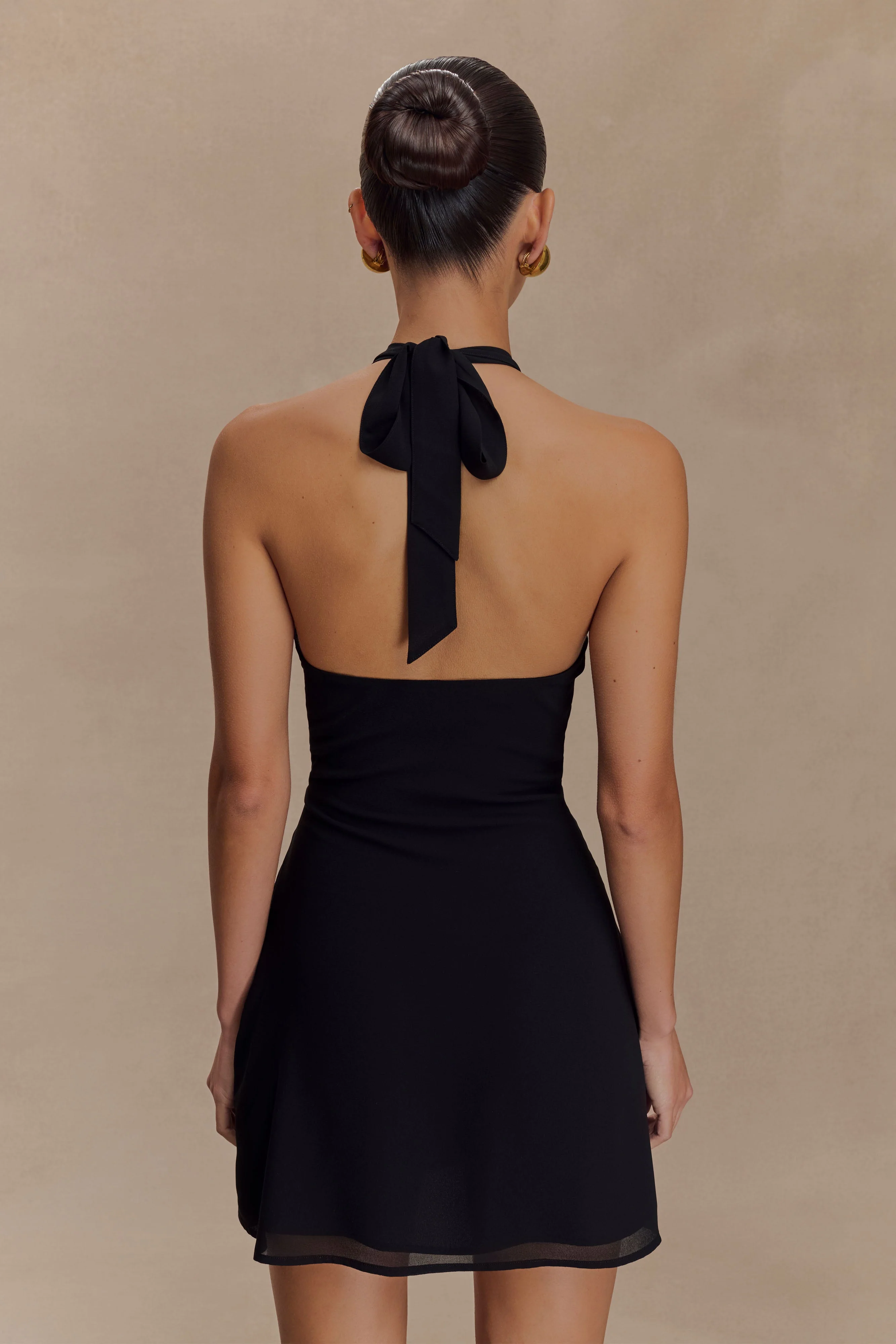 Malakhai Chiffon Halter Mini Dress - Black