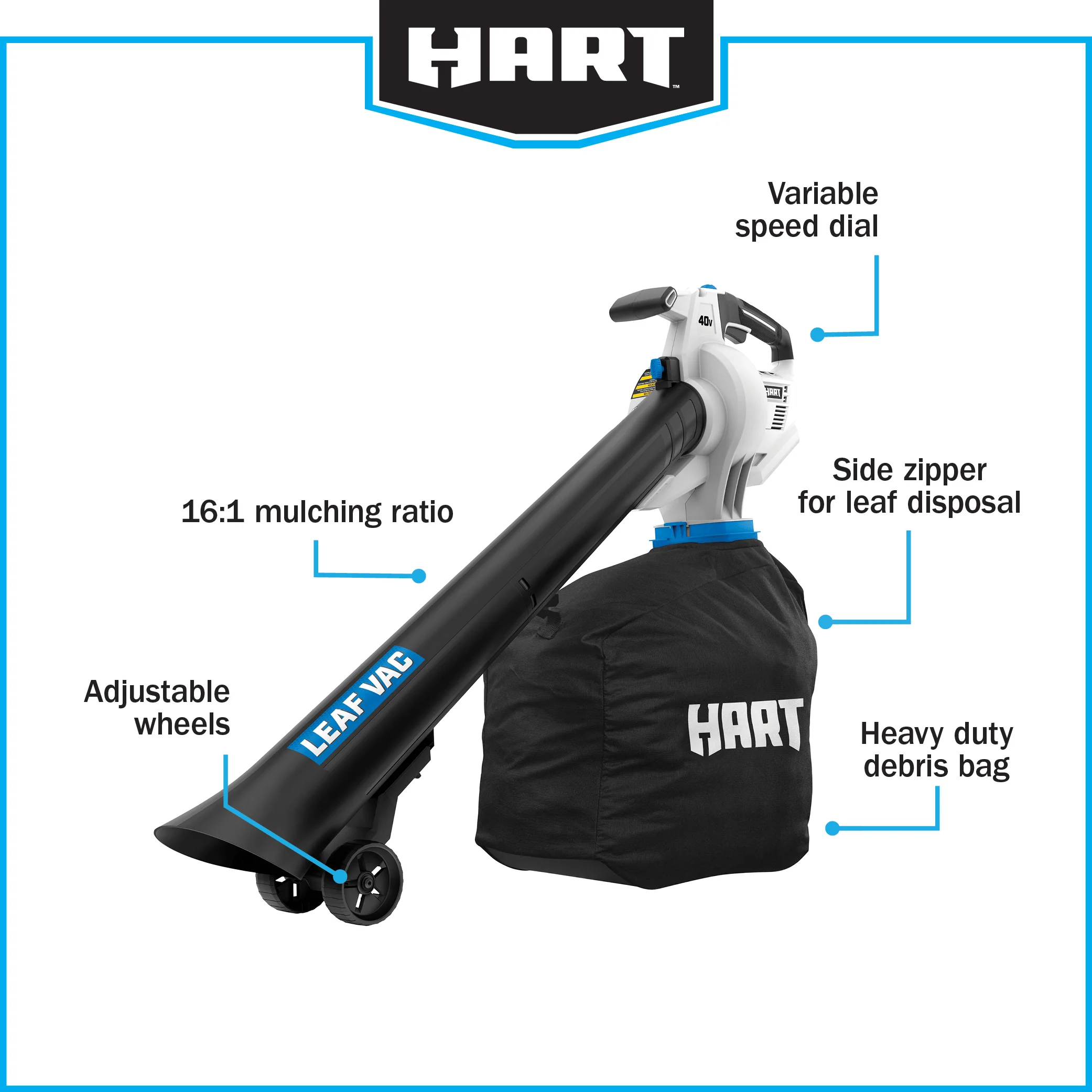 HART 40V Cordless Leaf Vacuum Kit, (1) 4.0Ah Lithium-Ion Battery - Image 17