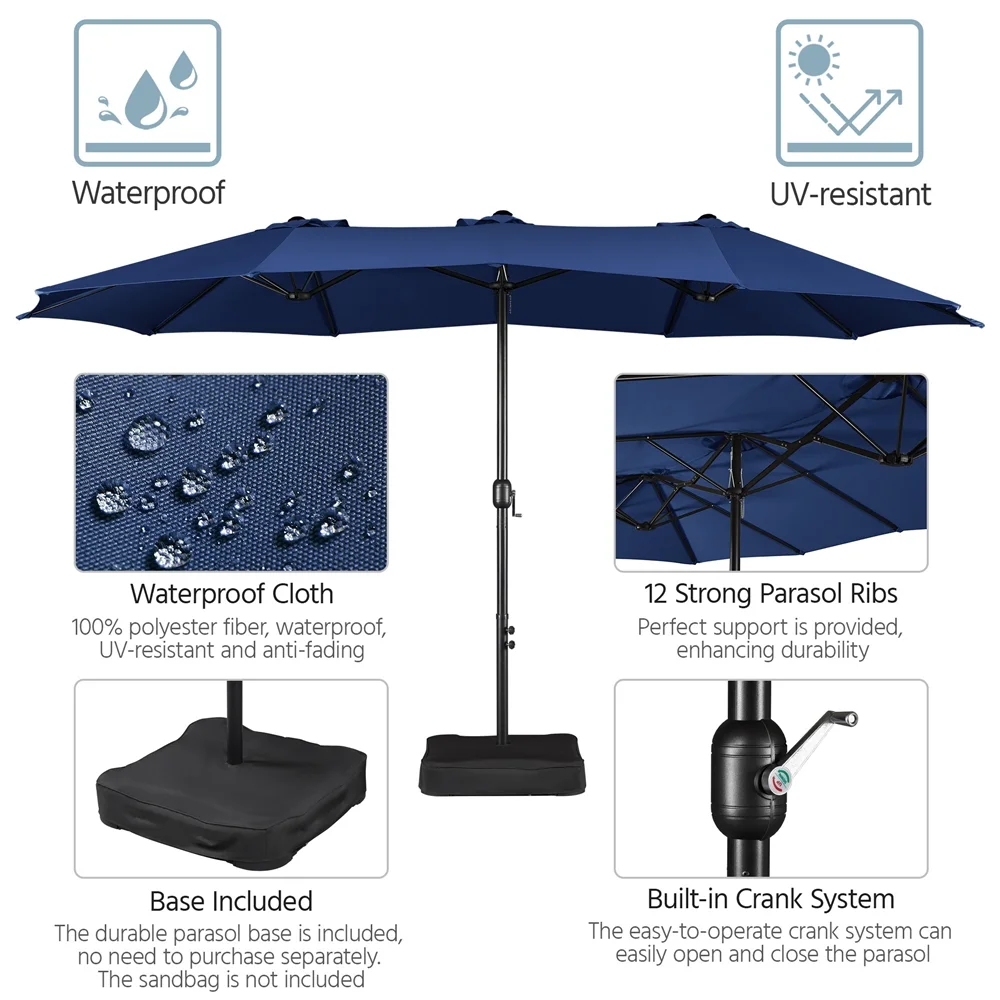 Topeakmart 13ft Patio Parasol Canopy with Crank, Tan - Image 30