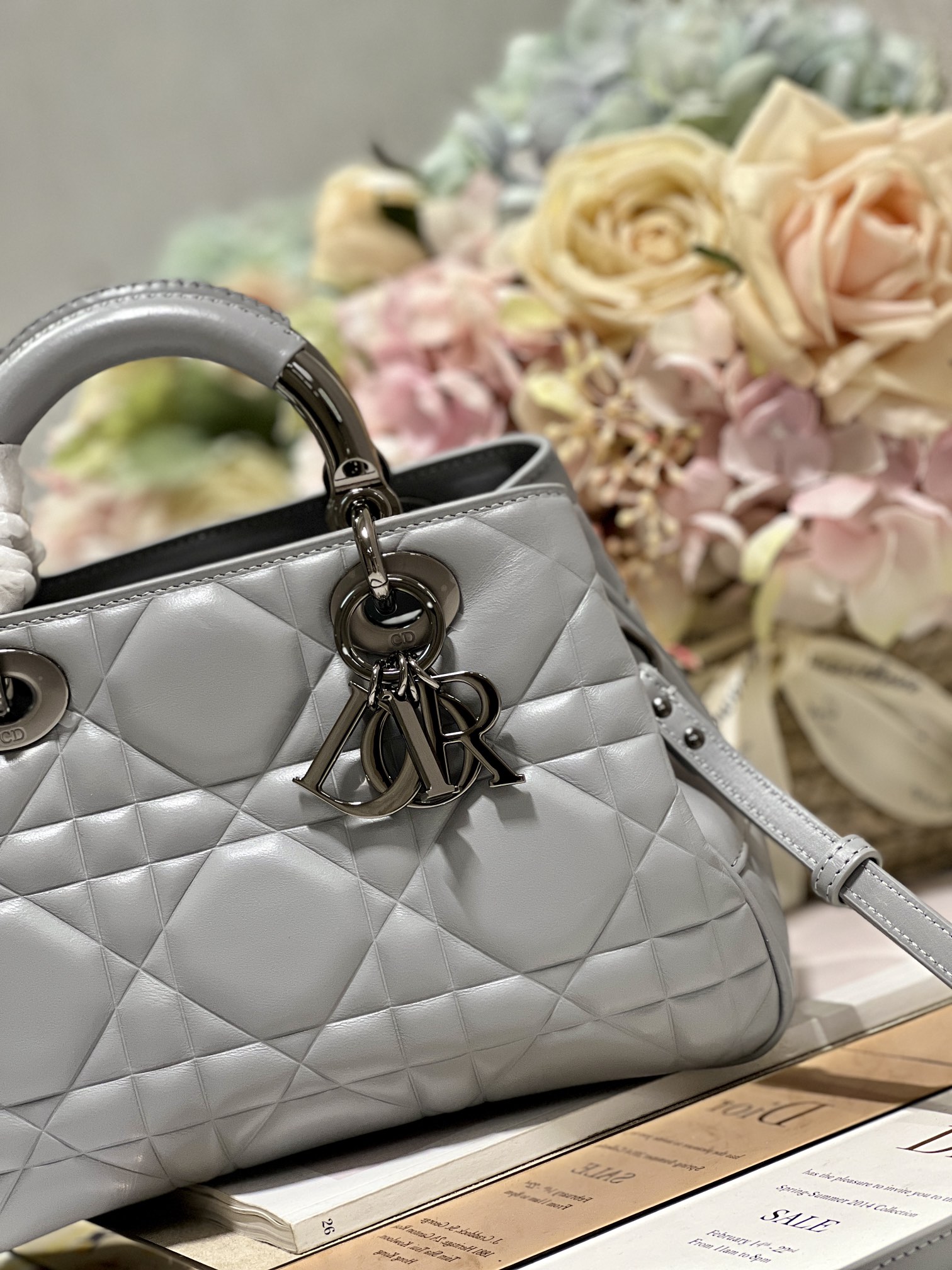 The Medium Lady 95.22 Bag With Black Tone Hardware Black/White/Grey For Women 9.5in/ 24cm1:1High-quality replica
