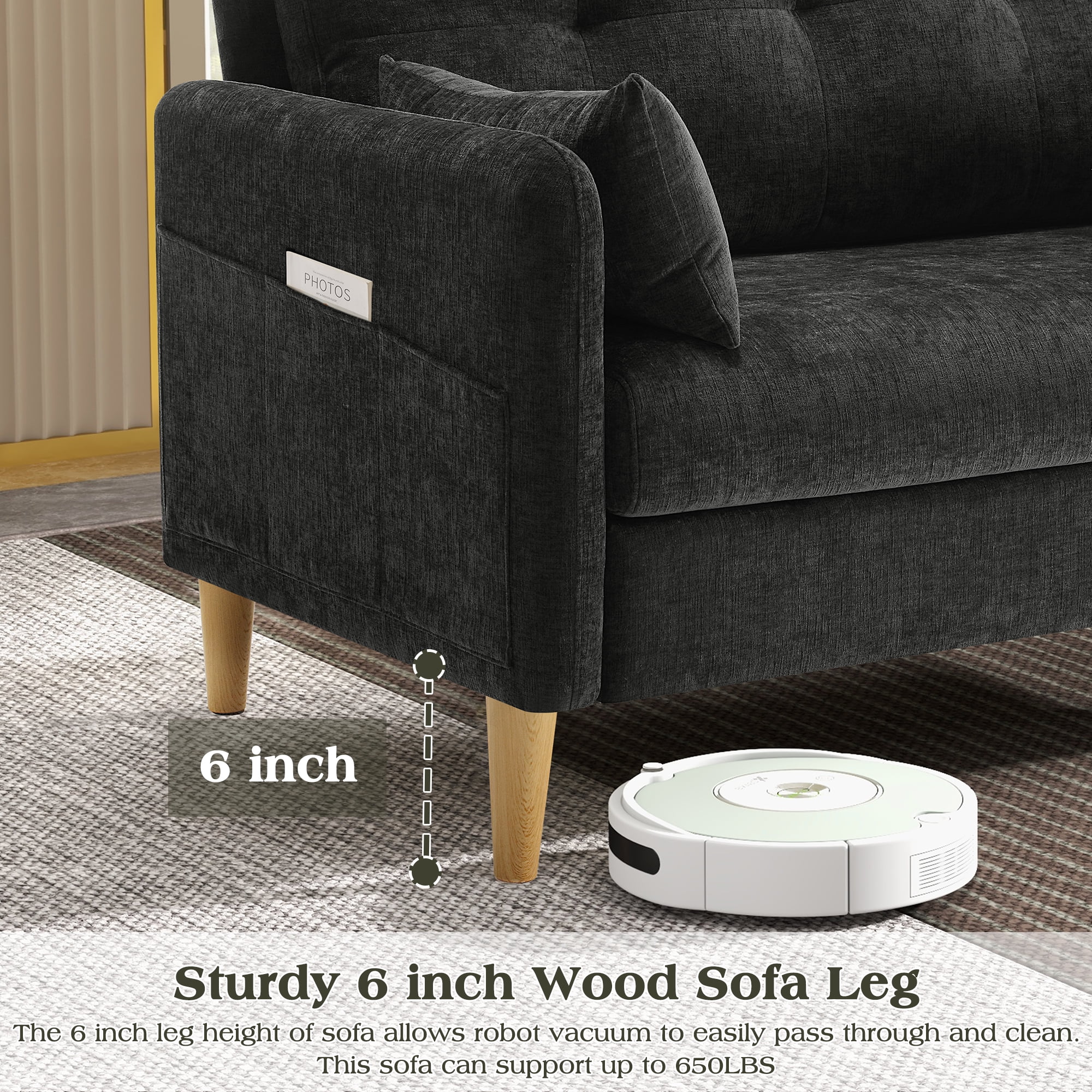 BedLuxury 47'' Wide LoveSeat, 2-seat Chenille sofa with 2 Pillows for Living Room and Small Spaces, Dark Grey
