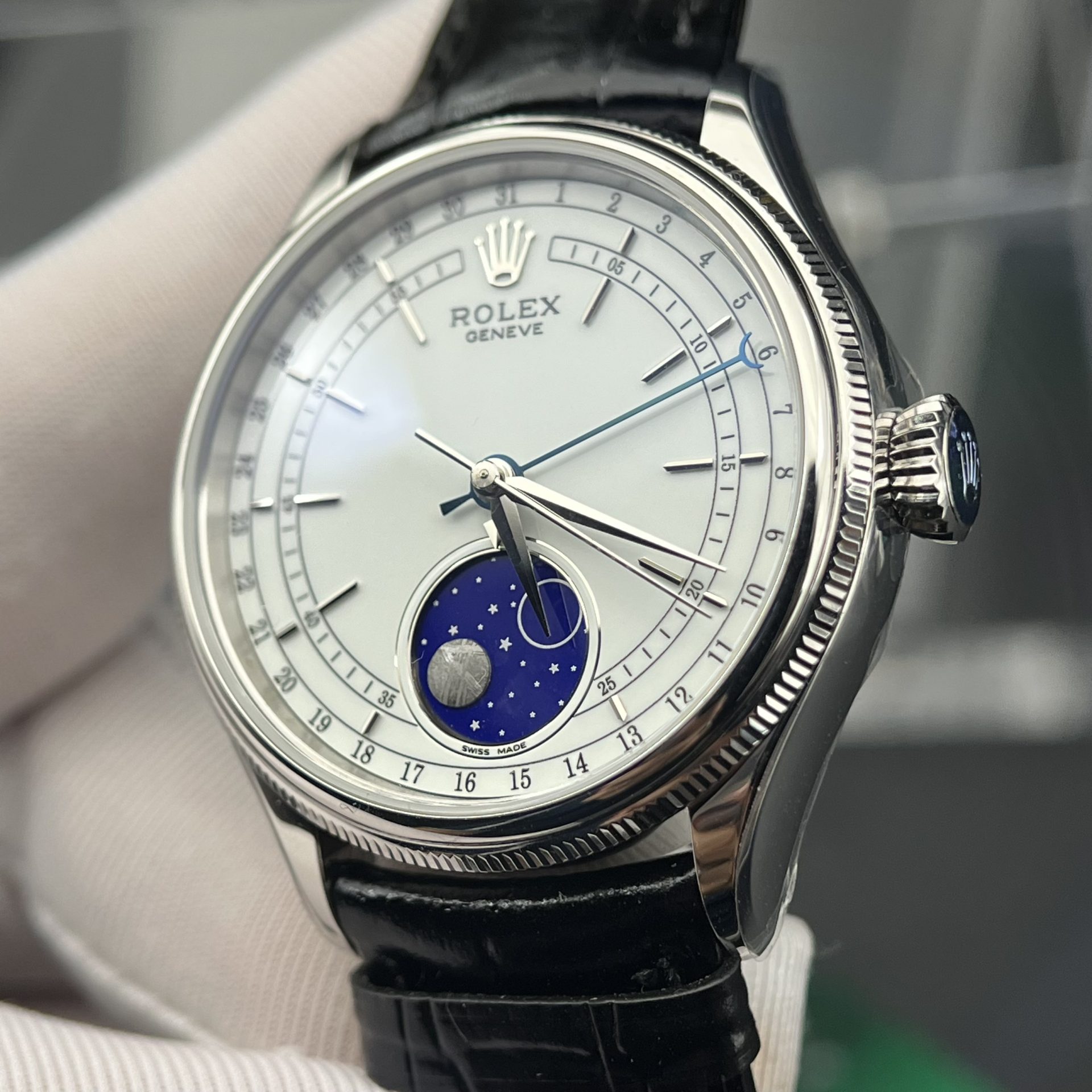 Rolex Moonphase 50535 Replica Watch Black Leather Strap 39mm - Top club