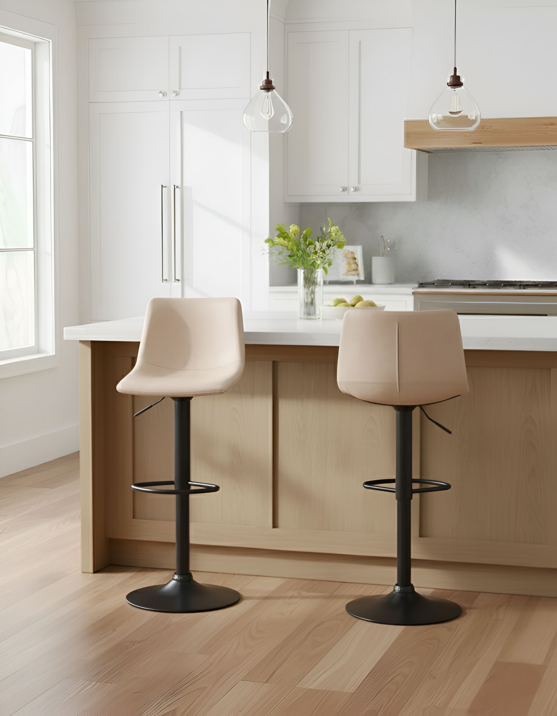 Set of 2 Bar Stools LEBRIJA Faux Leather Swivel Light Beige