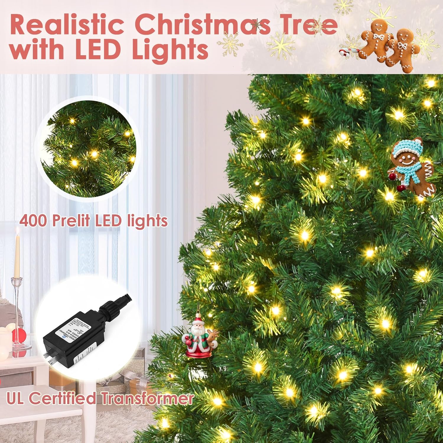 Vebreda 6FT Pre-Lit Artificial Christmas Tree with 300 Warm White LED Lights, Hinged Branch Design, Eco-Friendly PVC Needles & Foldable Metal Stand for Home, Office & Holiday D��cor - Image 11