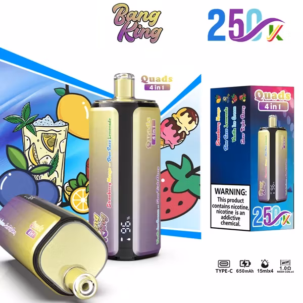 VAPSOLO BANG KING 250 000 puffów Quads 4in1 – Type-C, 650 mAh, 15 ml × 4, Mesh Coil 1,0 Ω