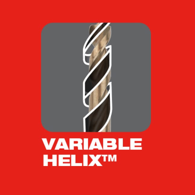 Designed with a Variable Helix that includes an aggressive 35° helical angle which ends at 15°