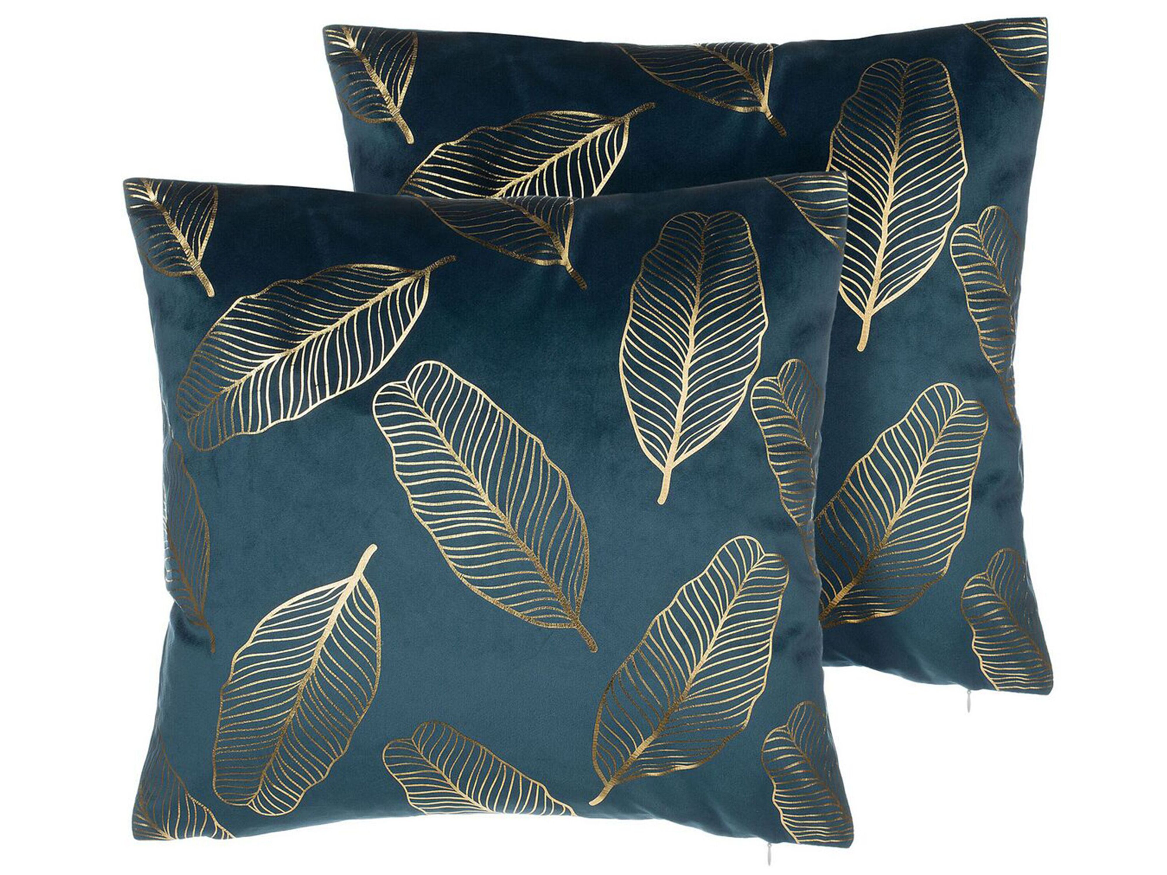 Set of 2 Decorative Cushions FREESIA Velvet 45 x 45 cm Teal Plant Pattern