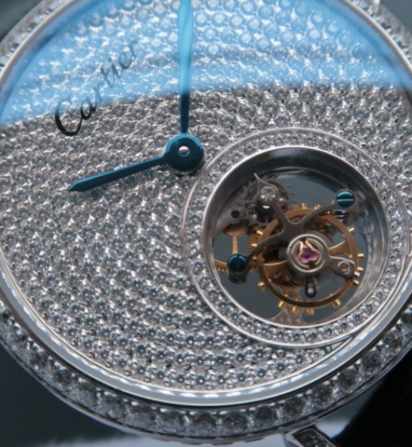 Replica Cartier Tourbillon SS Diamonds Dial Bezel Leather Strap - Elite Watch Atelier