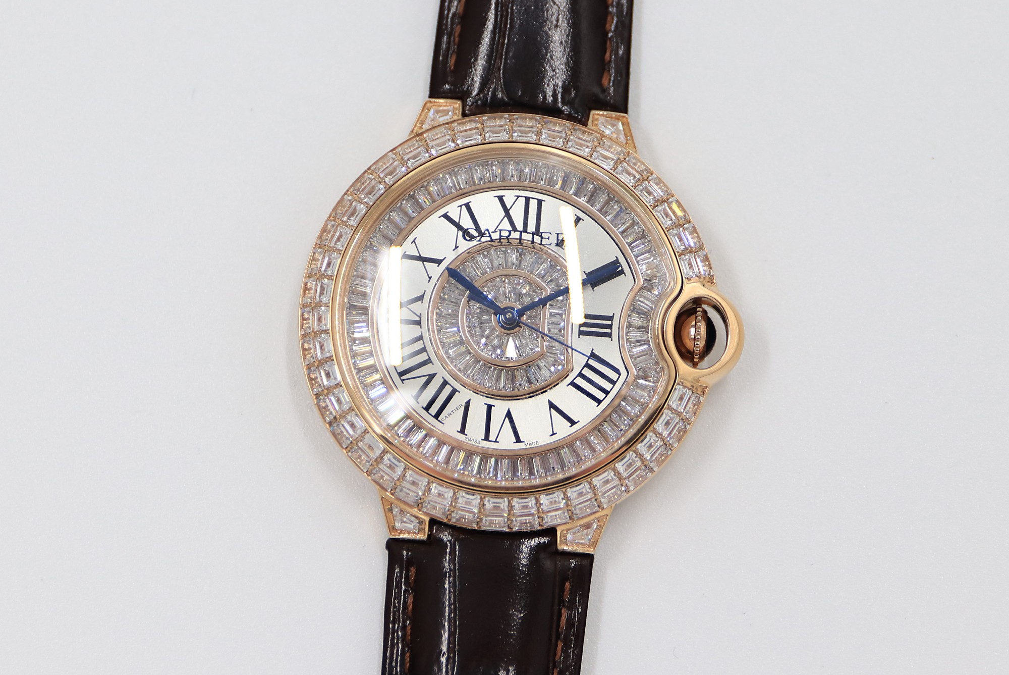 Cartier Blue Balloon Square Diamonds Full Sky Watch-Roman Numerals-Rose Gold-Leather-42mm(1:1 replica) - Elite Watch Atelier