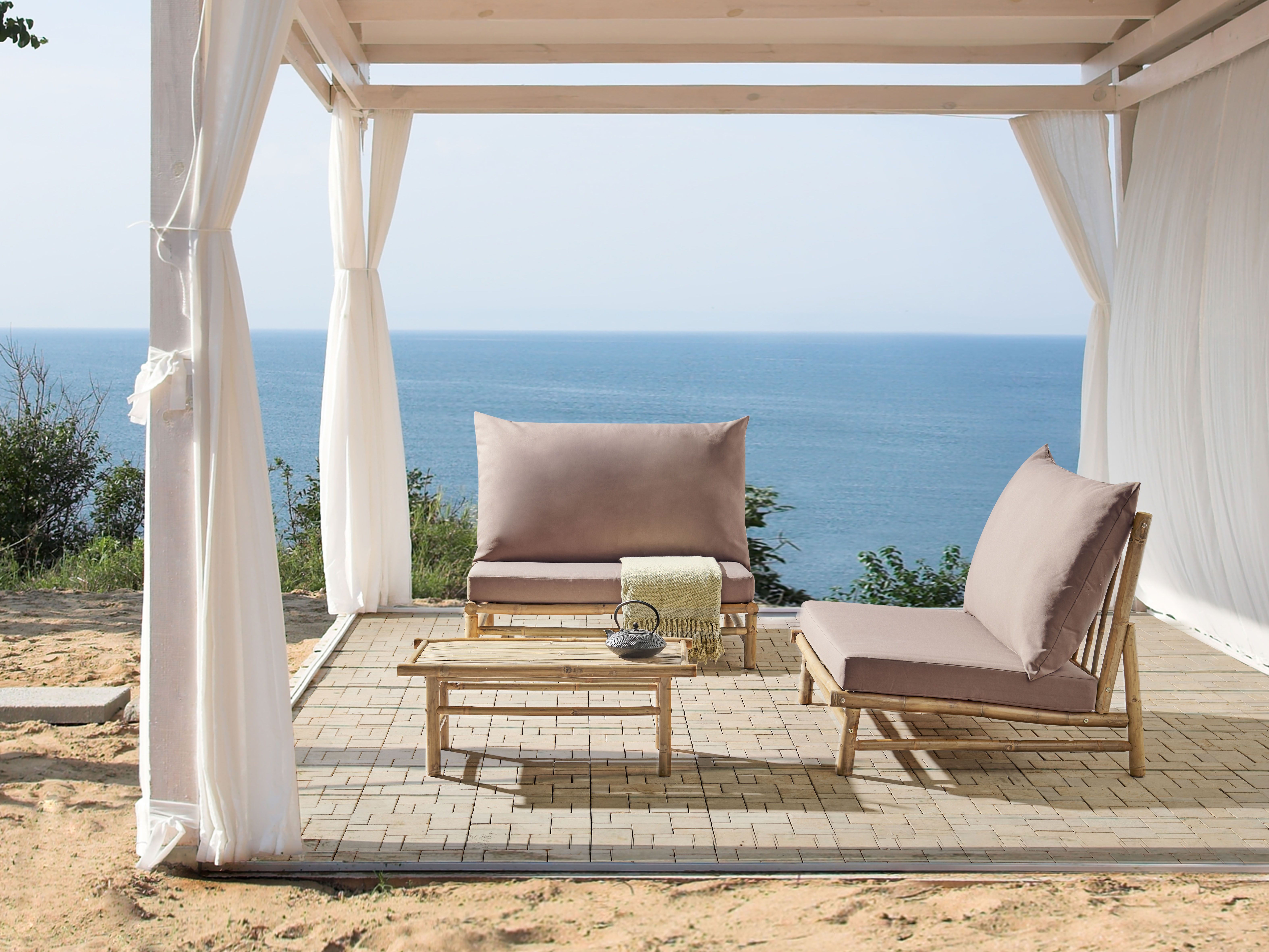 Garden Lounge Set with Table 2 Seater TODI Bamboo Taupe