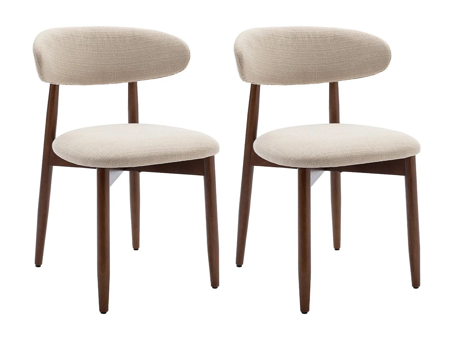 Lot de 2 chaises de salle à manger beige – Pieds en bois massif, dossier incurvé, assise en tissu