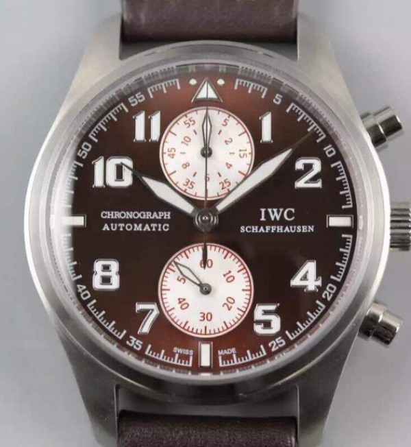 Replica IWC V6 Pilot Chrono Brown/White Dial A7750 - Top club
