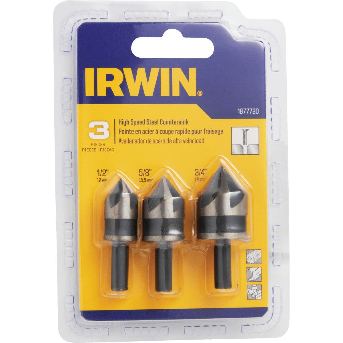 Irwin 3-Piece HSS Black Oxide Metal Countersink Bit Set