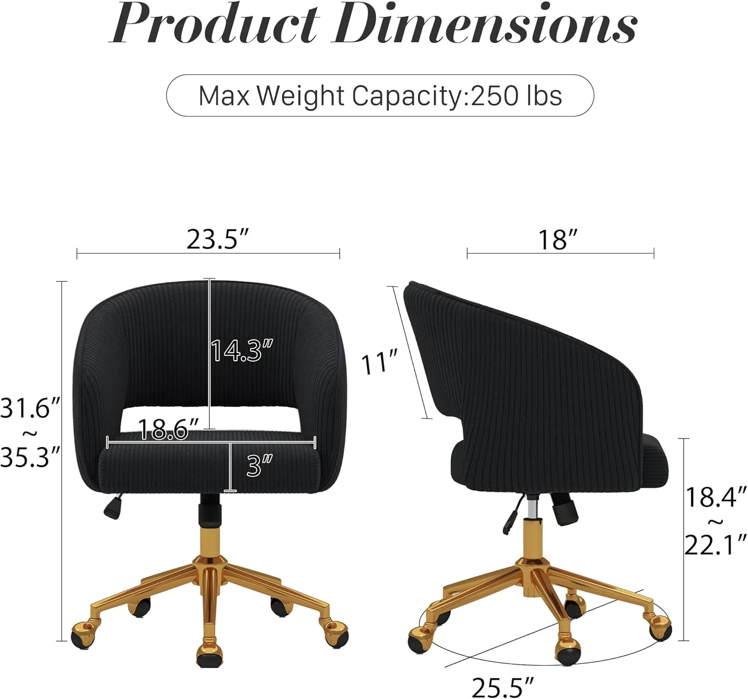 Home Office Swivel Desk Chair, Modern Velvet Vanity Chair, Height Adjustable Armchair with Gold Base, Ergonomic Office Chair for Task Study Computer Room, Beige - Image 39