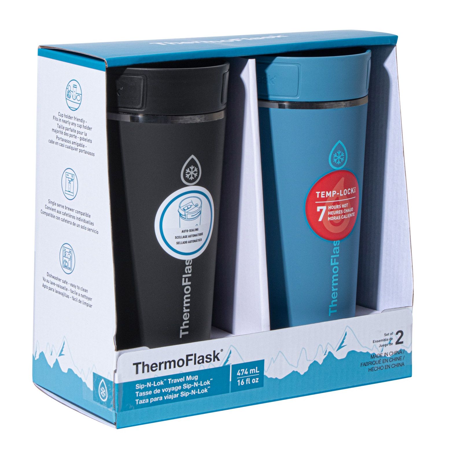 ThermoFlask 16 oz. Insulated Coffee Travel Mug with Sip-N-Lok Lid, 2-pack