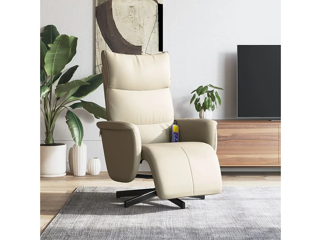 Fauteuil inclinable-Fauteuil salon de massage et repose-pieds crème similicuir SHL5182