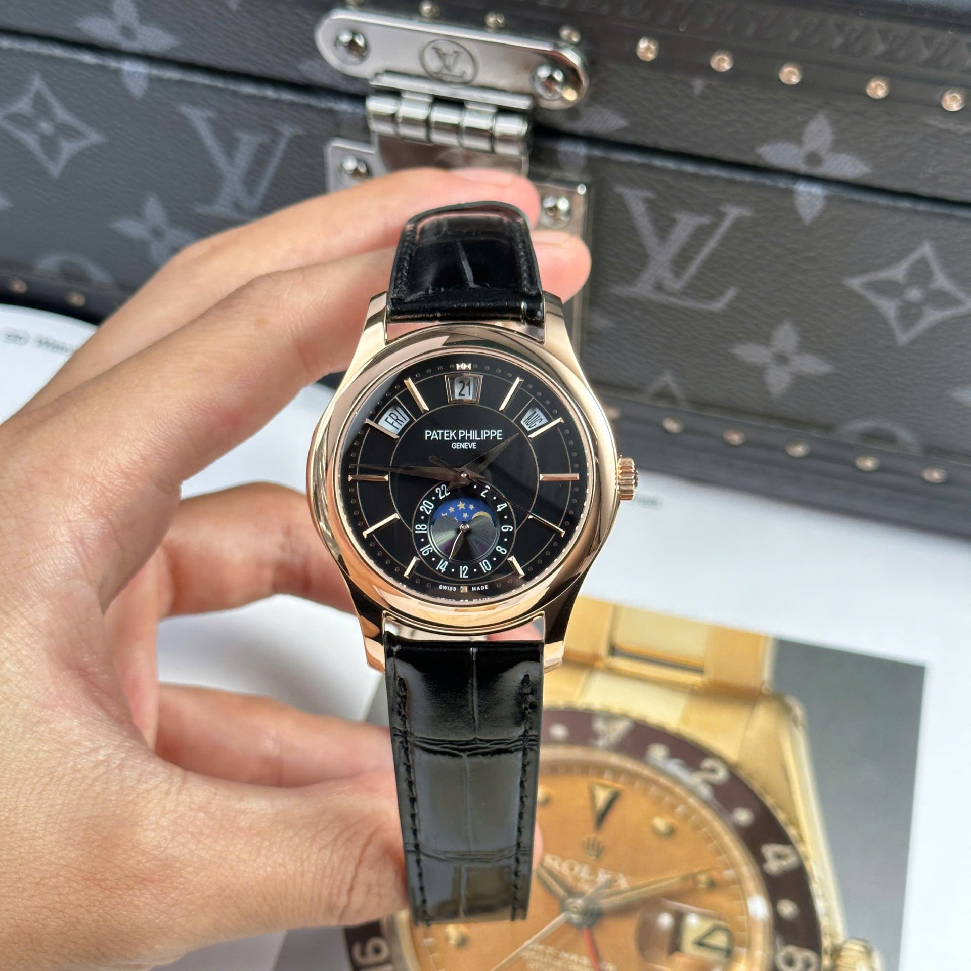 Patek Philippe Complications 5205R Replica Watch Black Dial Rose Gold 40mm - Elite Watch Atelier
