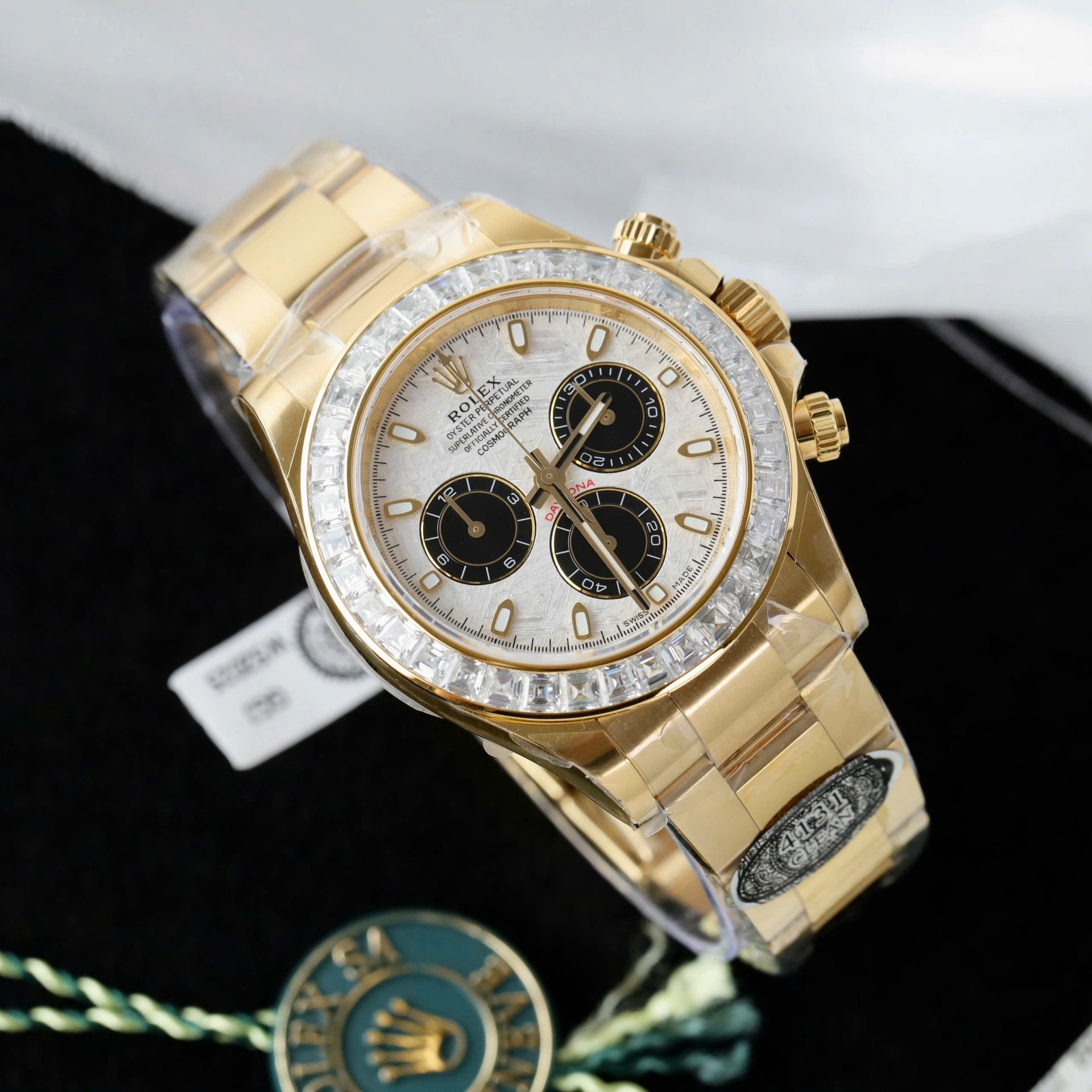 Rolex Daytona Meteorite Dial Copies Watch Gold Wrapped + Moisanite Baguette 40mm - Top club