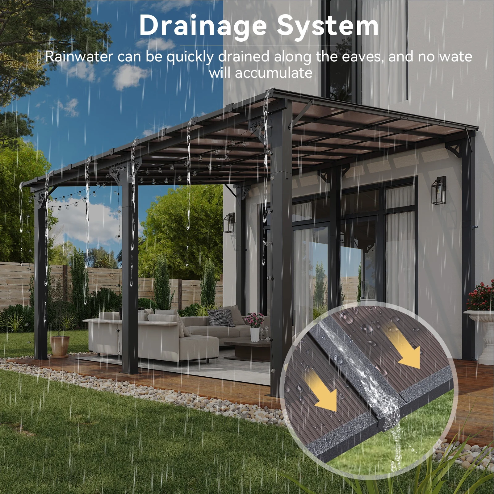 Aoxun 8' x 5' Gazebo for Patio, Gazebo Pergola with Sloped Roof, Grill Gazebo Large Wall-Mounted Heavy Duty Awnings, for Backyard, Deck, Patio - Image 45