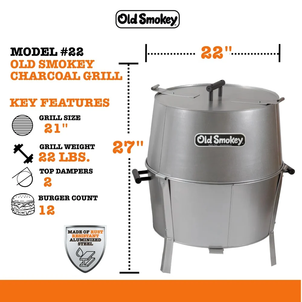 Old Smokey 22 Inch Portable Charcoal Grill - #22 - Image 5 Old Smokey 22 Inch Portable Charcoal Grill - #22 - Image 5