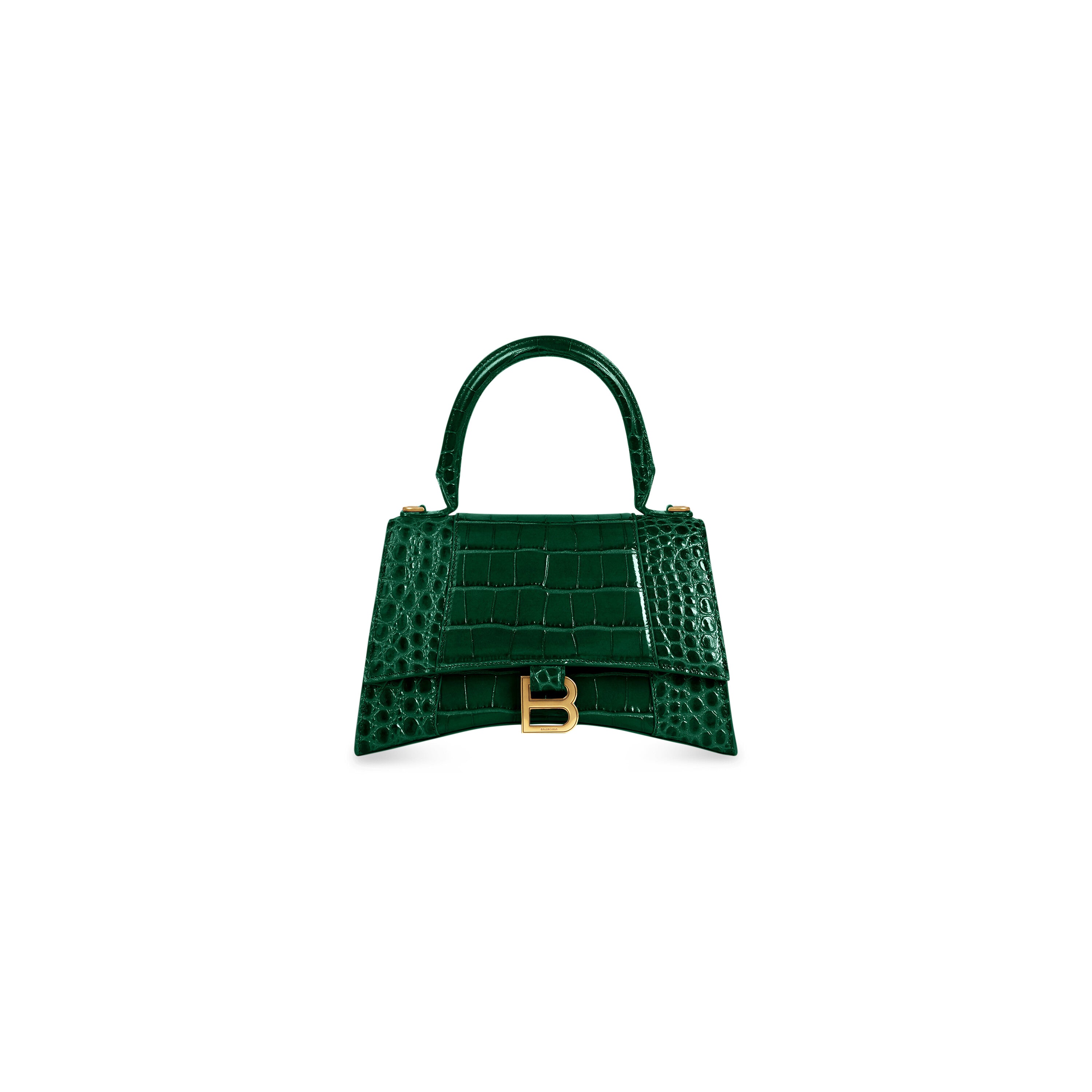 WOMEN'S HOURGLASS SMALL HANDBAG CROCODILE EMBOSSED IN FOREST GREEN - Replicaclubs