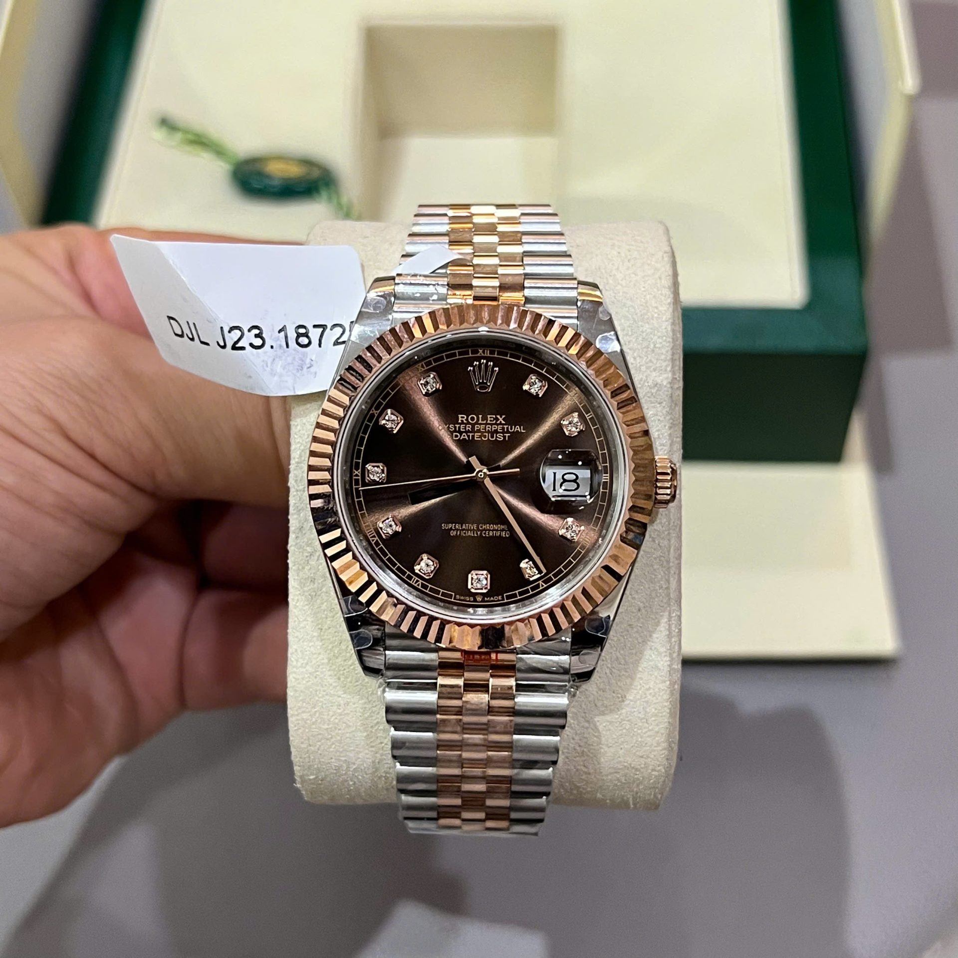 Rolex DateJust Dial Chocolate Replica Watch Custom Gold Wrapped GM Factory 41mm - Elite Watch Atelier