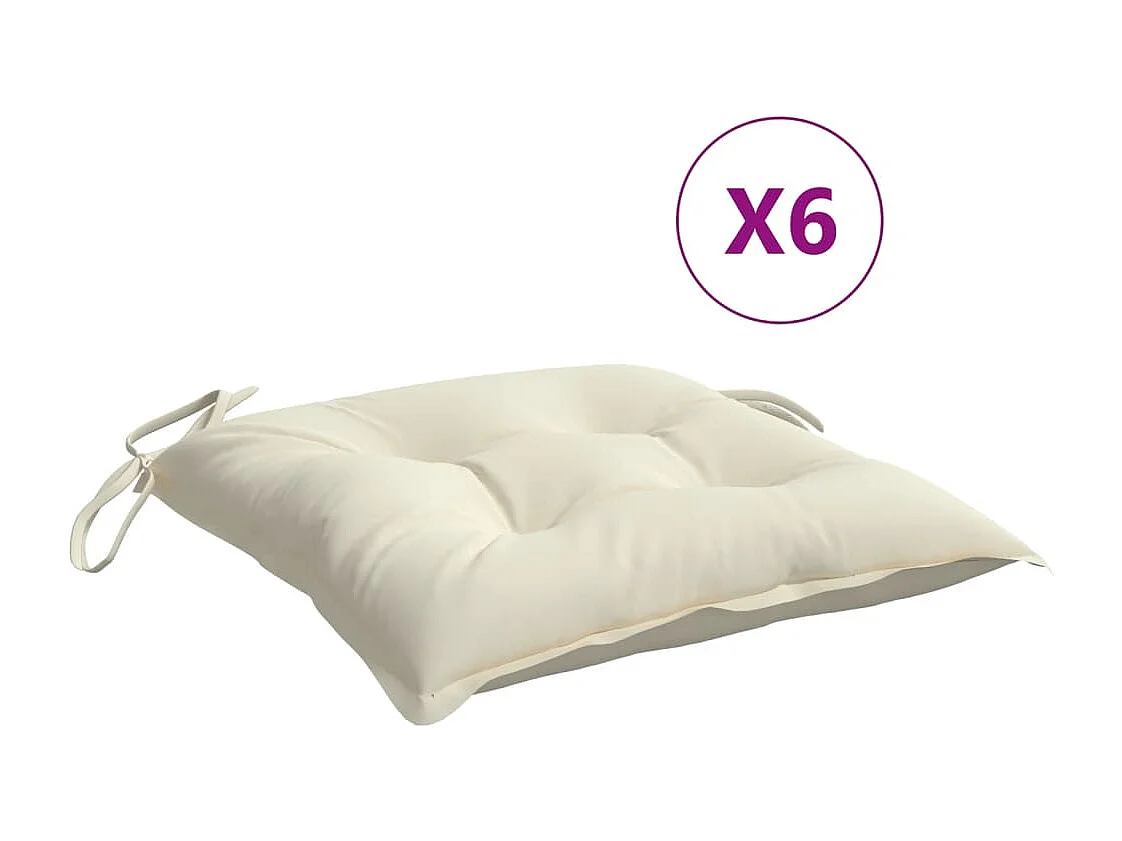 Coussins de chaise lot de 6 blanc crème 50x50x7 cm tissu oxford