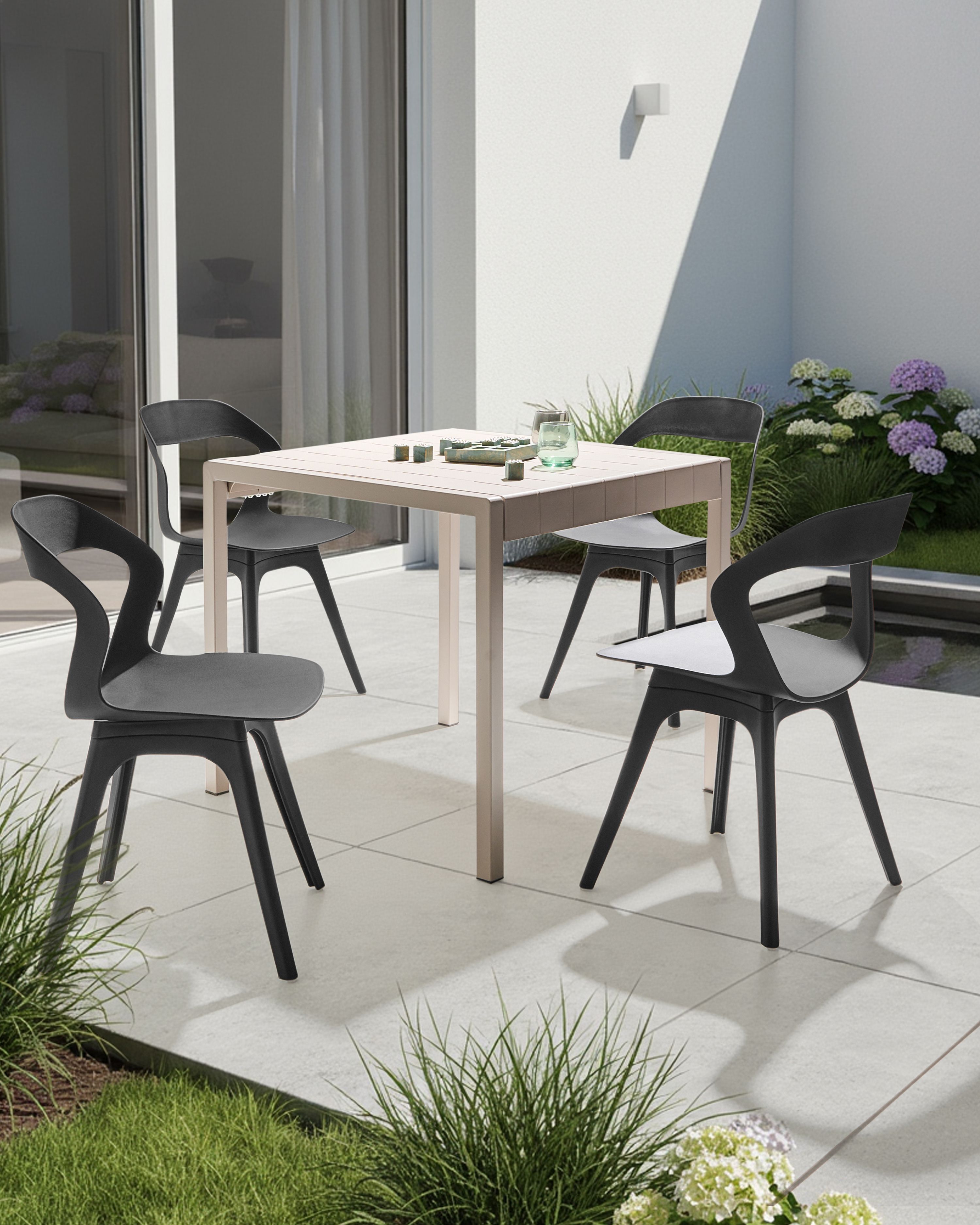 Set of 4 Garden Chairs LACHANIA Black
